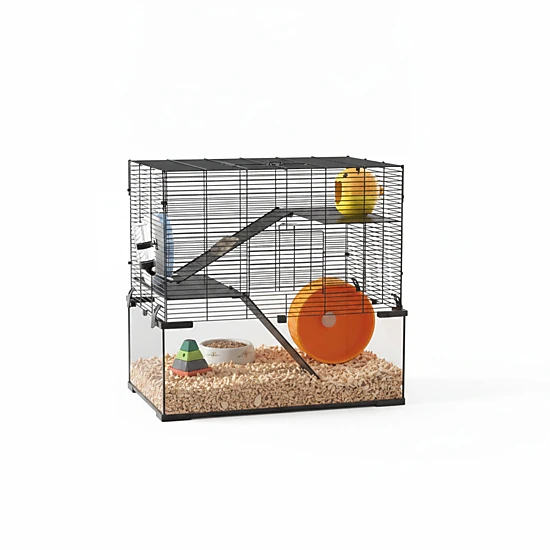 HONGGE Hamster Cage Gerbil Cage with Glass Basin for Small Hamsters Black