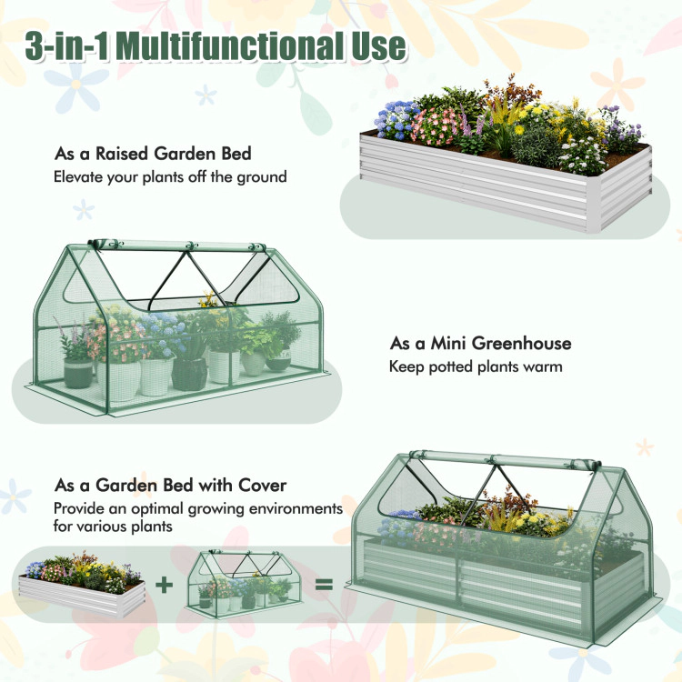 Hivvago 6 x 3 x 3 Feet Galvanized Raised Garden Bed with Greenhouse-Green