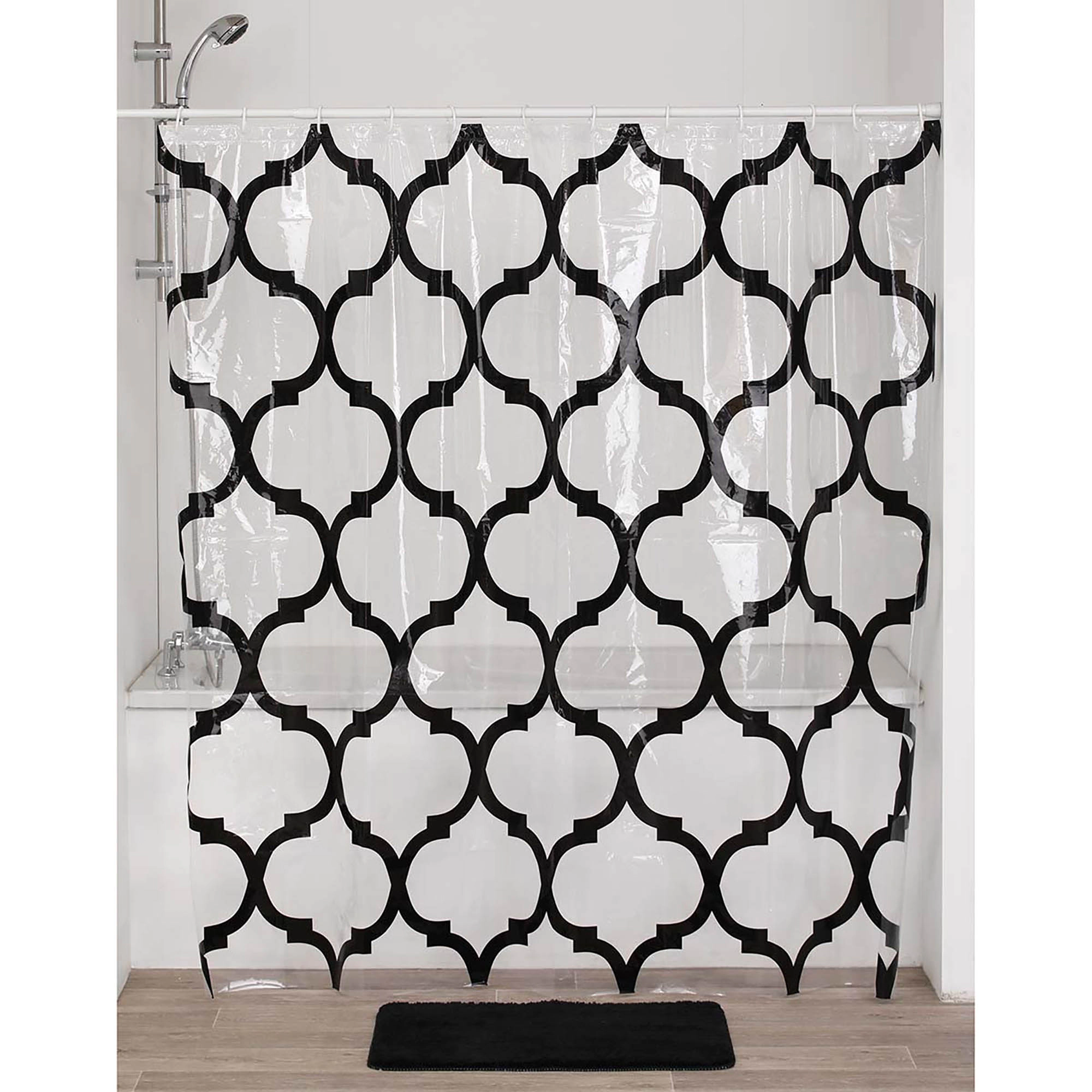 Evideco French Home Goods Clear Shower Curtain Black Arabesque Print Waterproof PEVA Liner