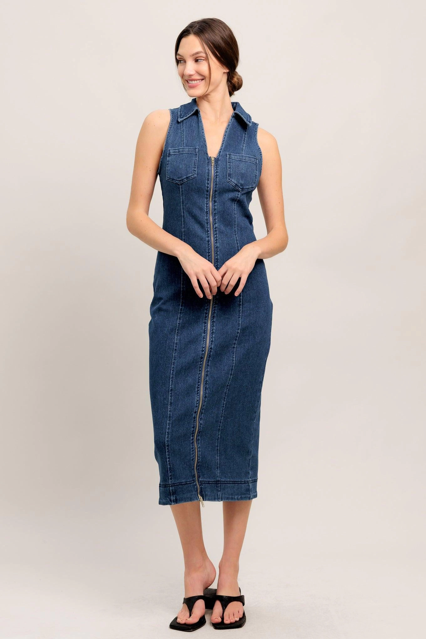 TRUEDAMES Women Everyday Edge Denim Midi Dress