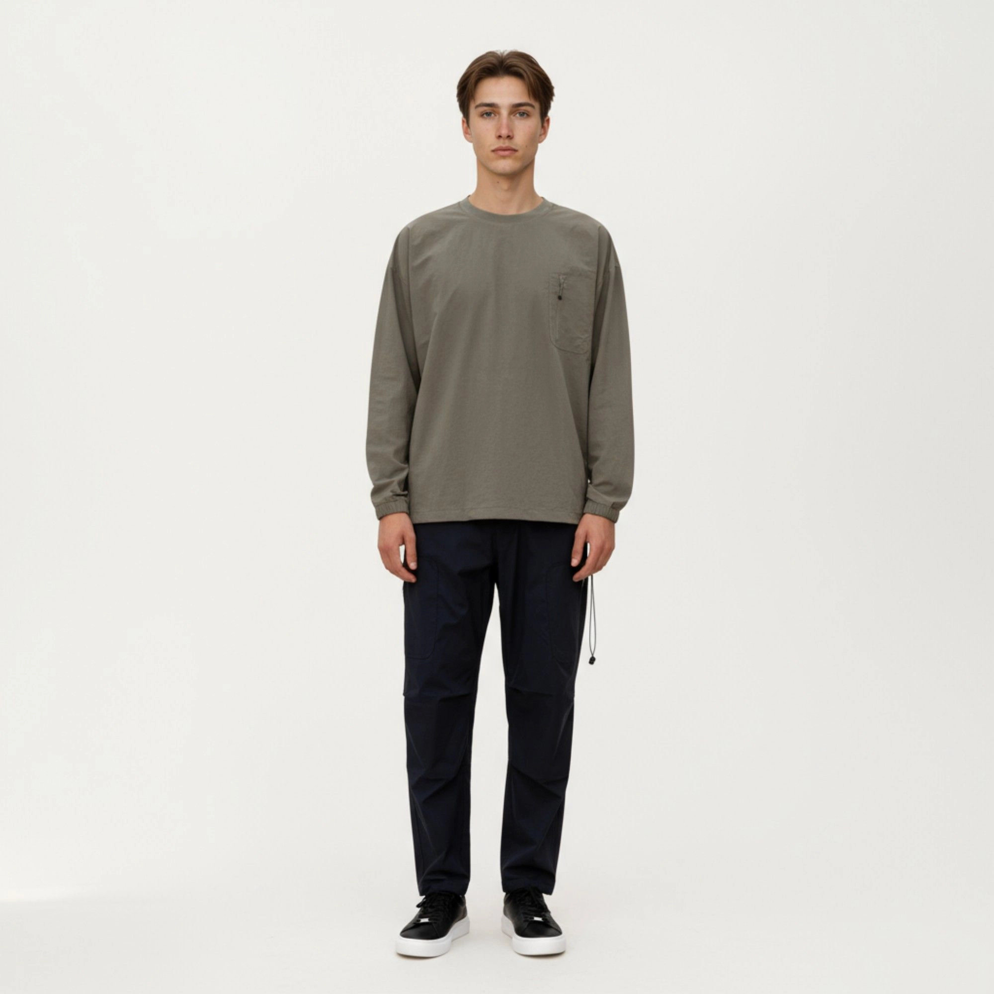 Anna-Kaci Men's Long Sleeve Crew Neck Utility Pullover with Zipper Chest Pocket and Elastic Cuffs