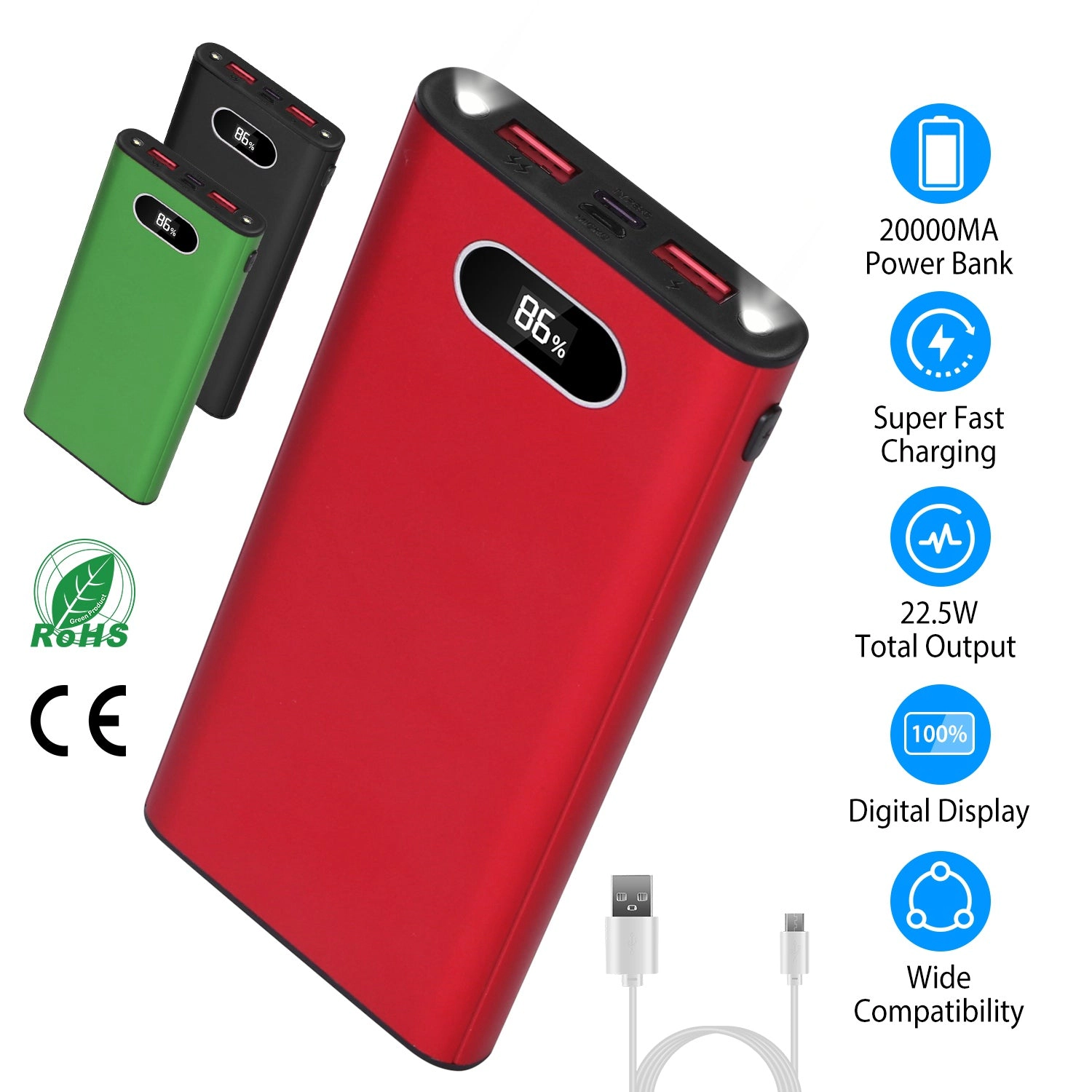 GBruno 20000mAh Fast Charging Power Bank With Display
