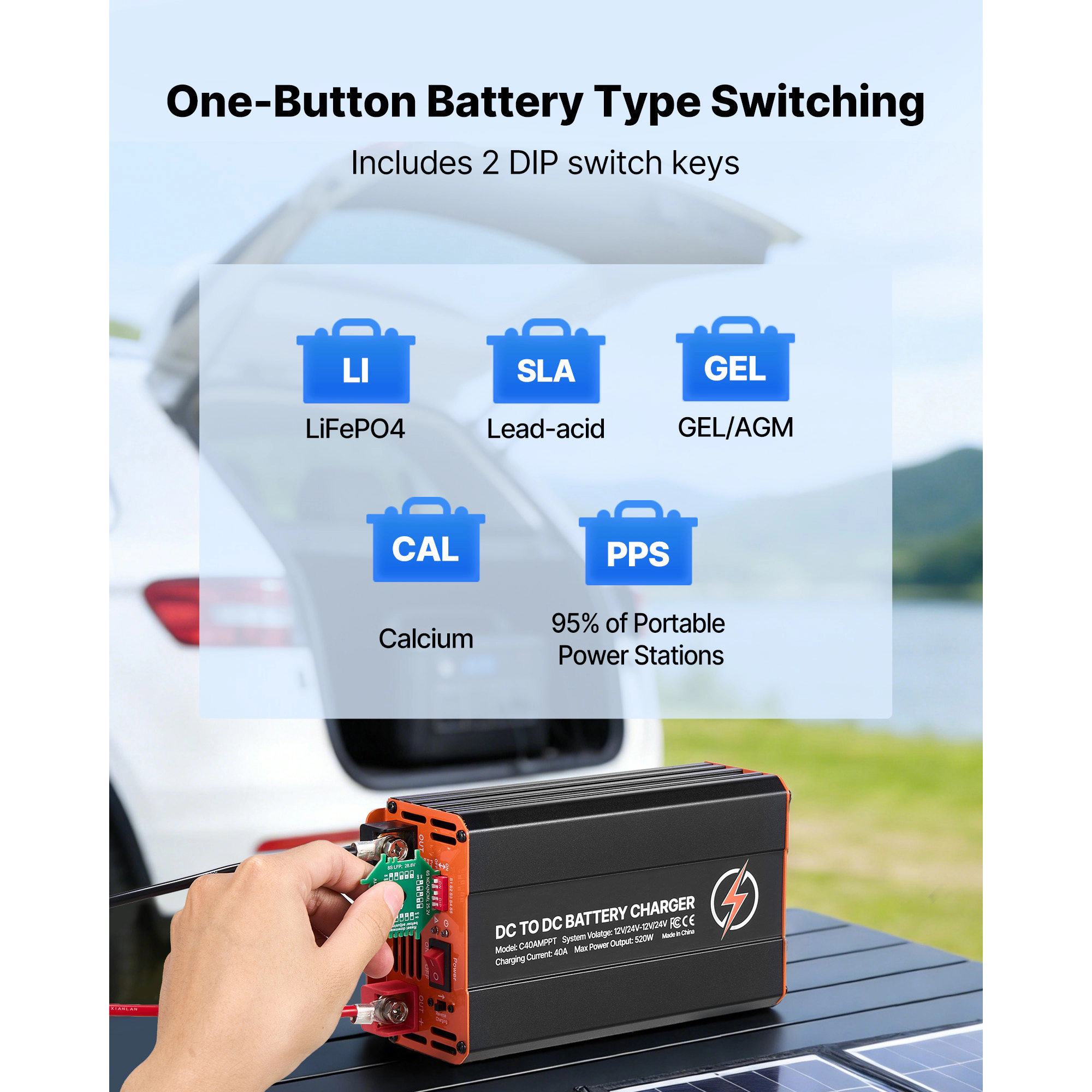 HONGGE DC to DC Charger with MPPT, On-Board Battery Charger, Solar Panel/Alternator Dual Input
