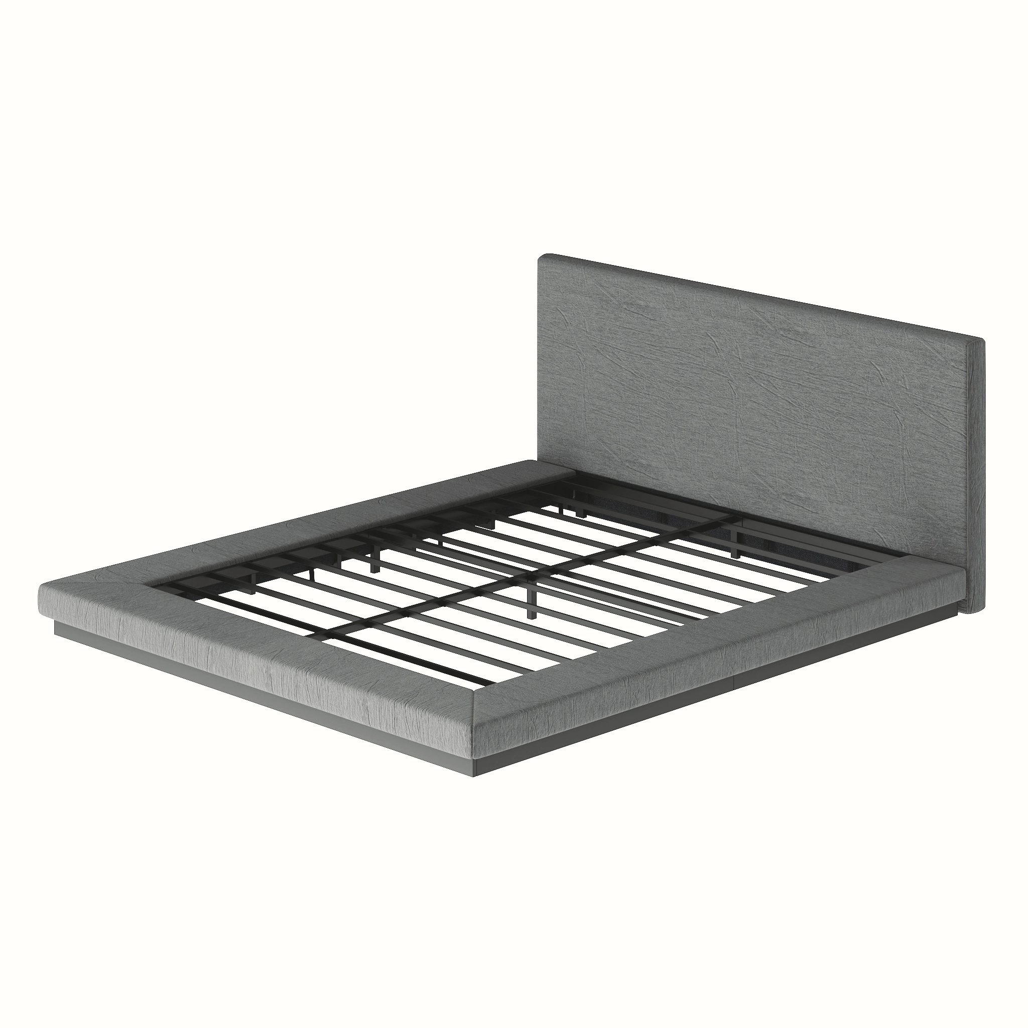 Flynama Queen Floating Bed with Padded Headboard, Low Profile Metal Slat Base, Gray