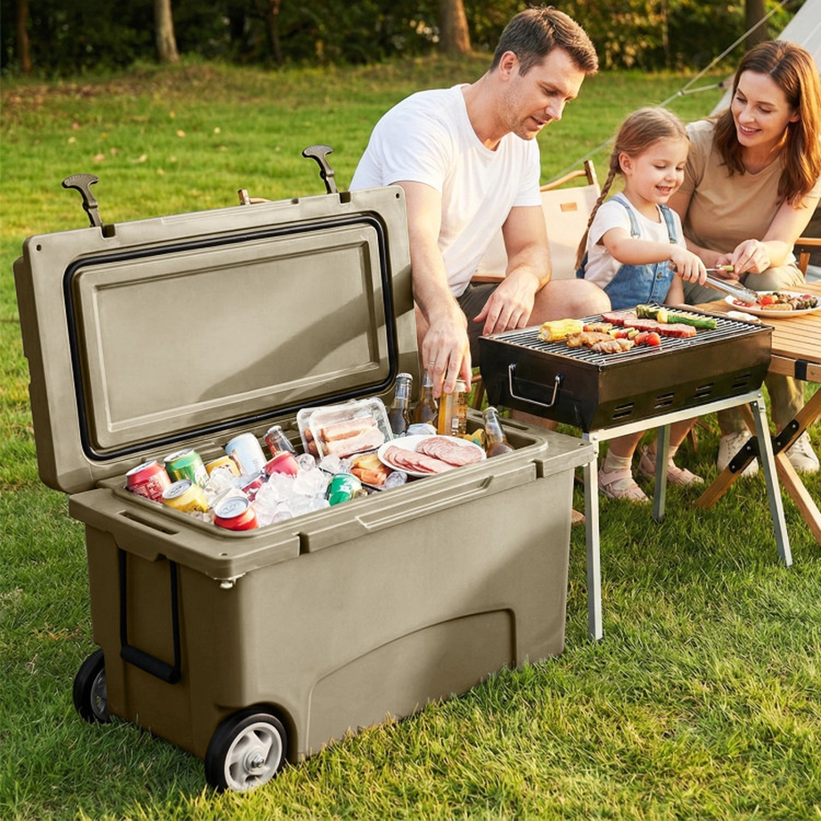 SUGIFT 75 Quart Portable Hard Cooler with 6-Day Ice Retention 440-lb Top Load Capacity Gray/Khaki