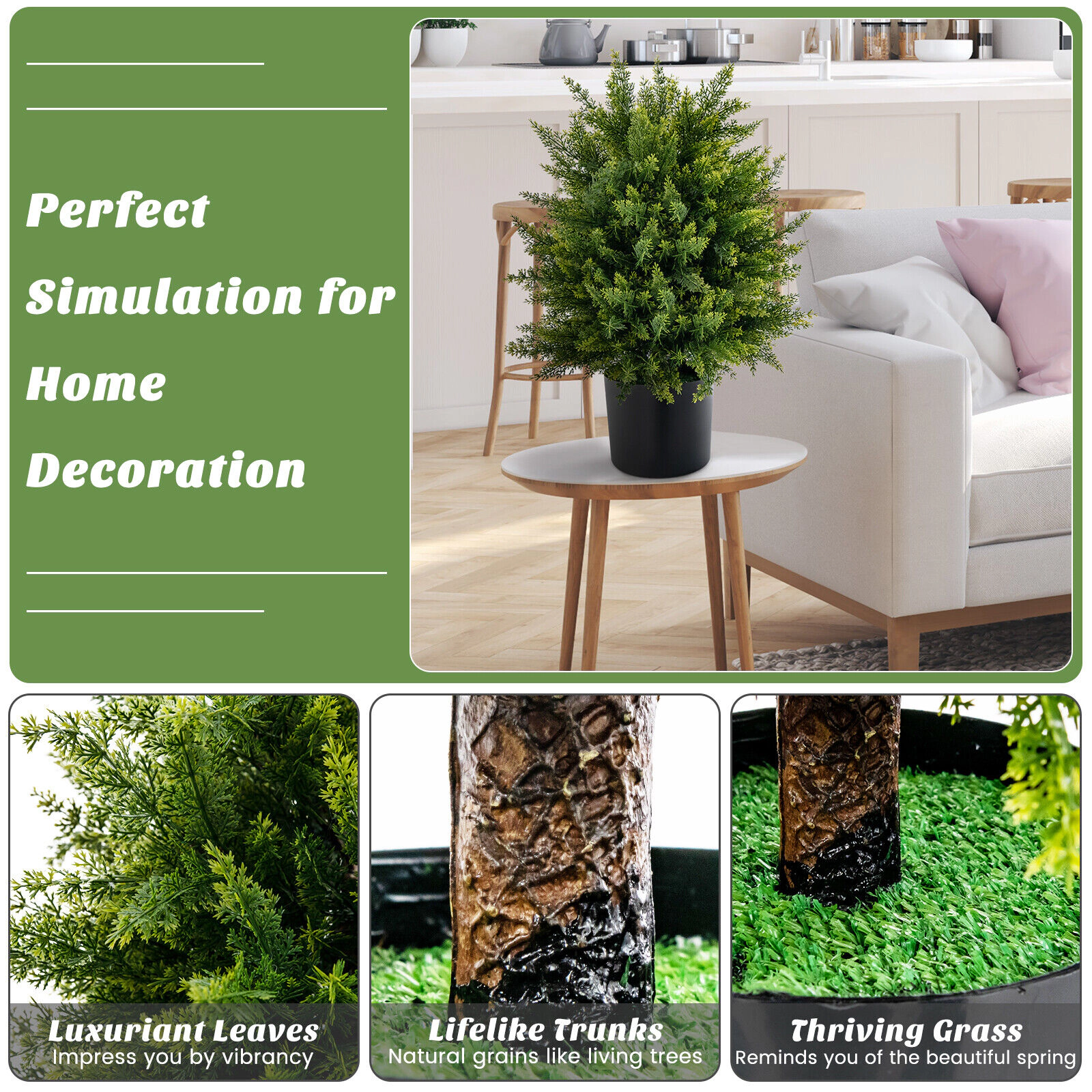 SUGIFT 2-Pack Artificial Cedar Topiary Ball Tree with Cement Pot 21.5-in Tall 13 x 15 in Cedar Ball 6 x 5 in Pot Green