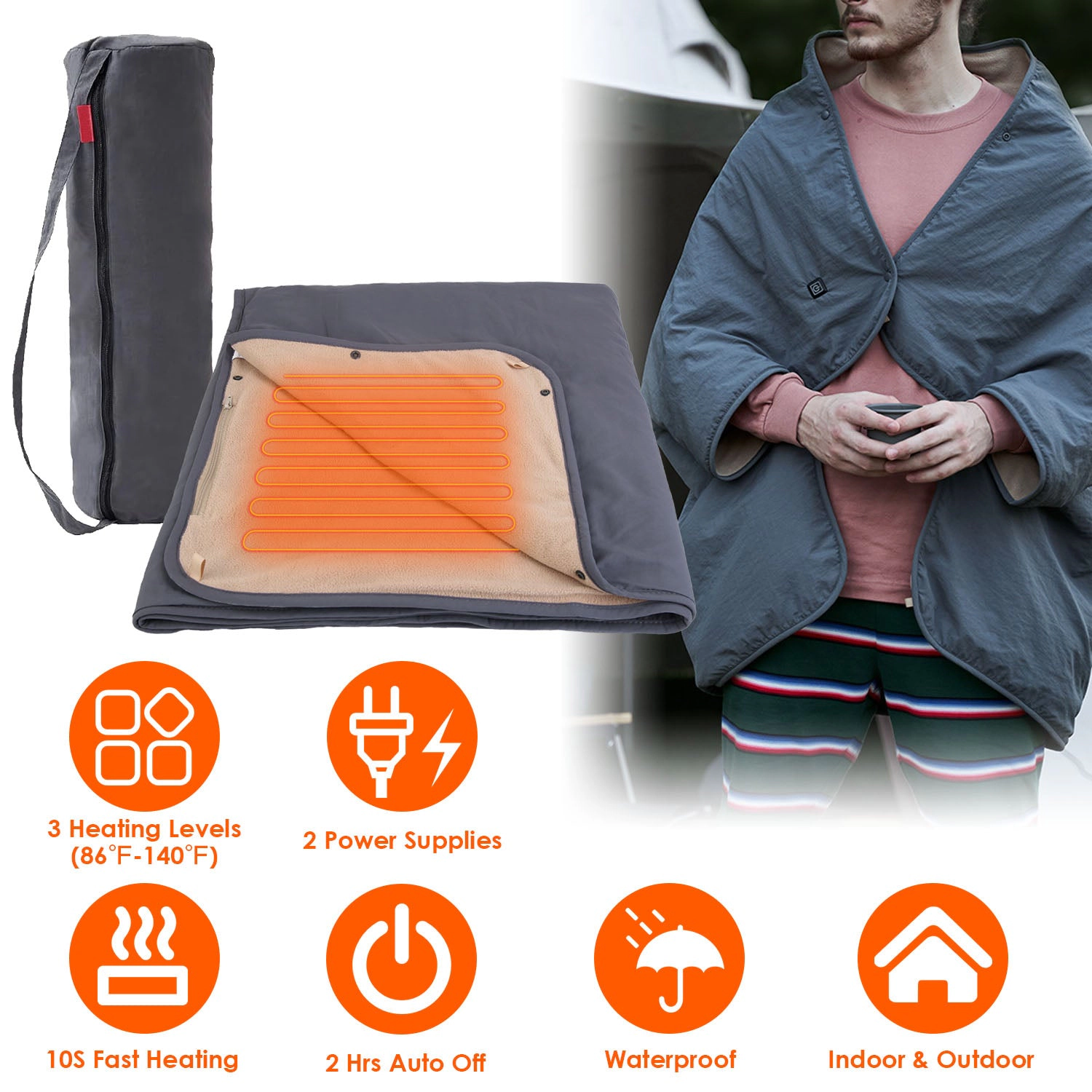 GBruno Waterproof Heated Throw Blanket With Auto-Off