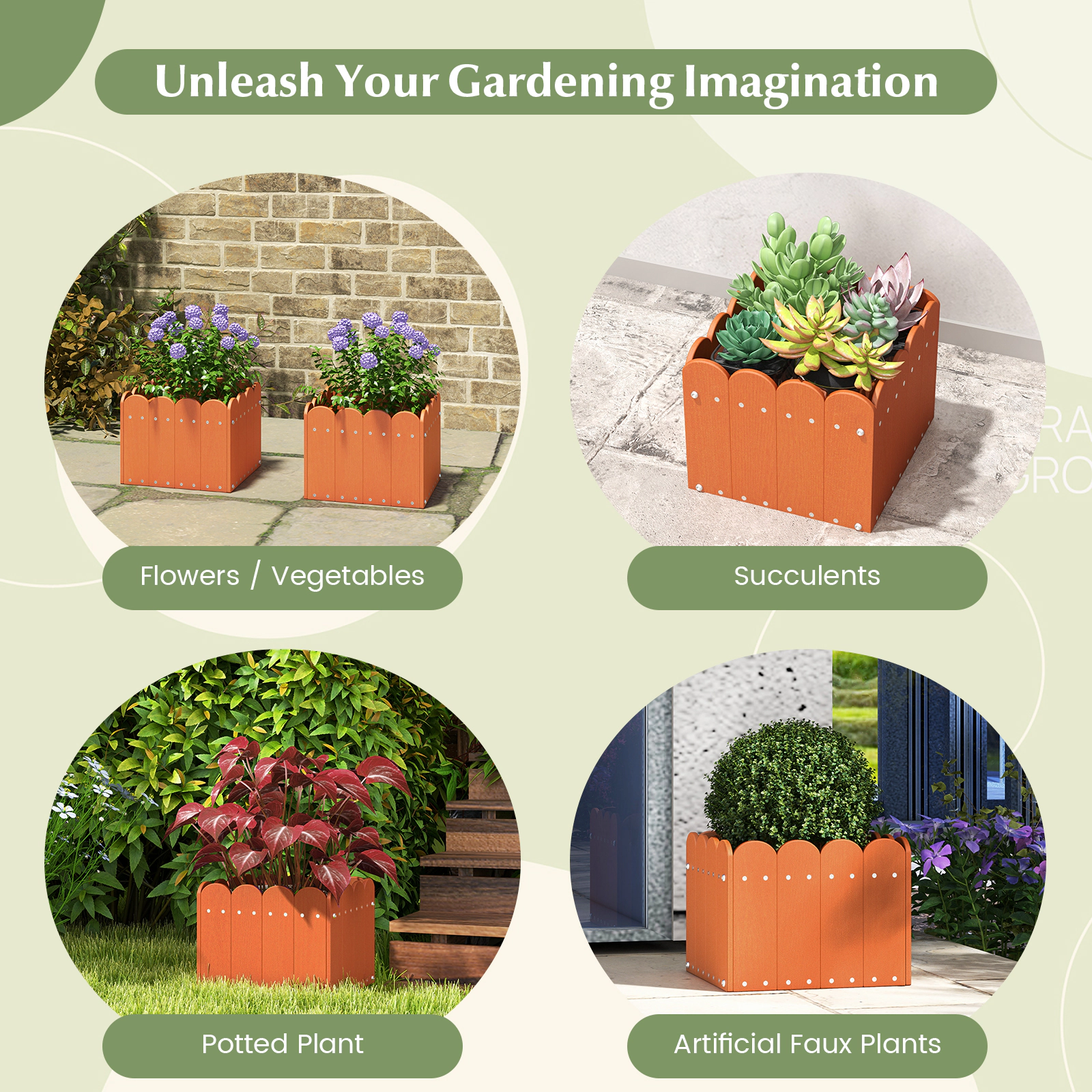 SlickBlue Set of 2 HDPE Planter Boxes with Drainage for Indoor Outdoor Plants