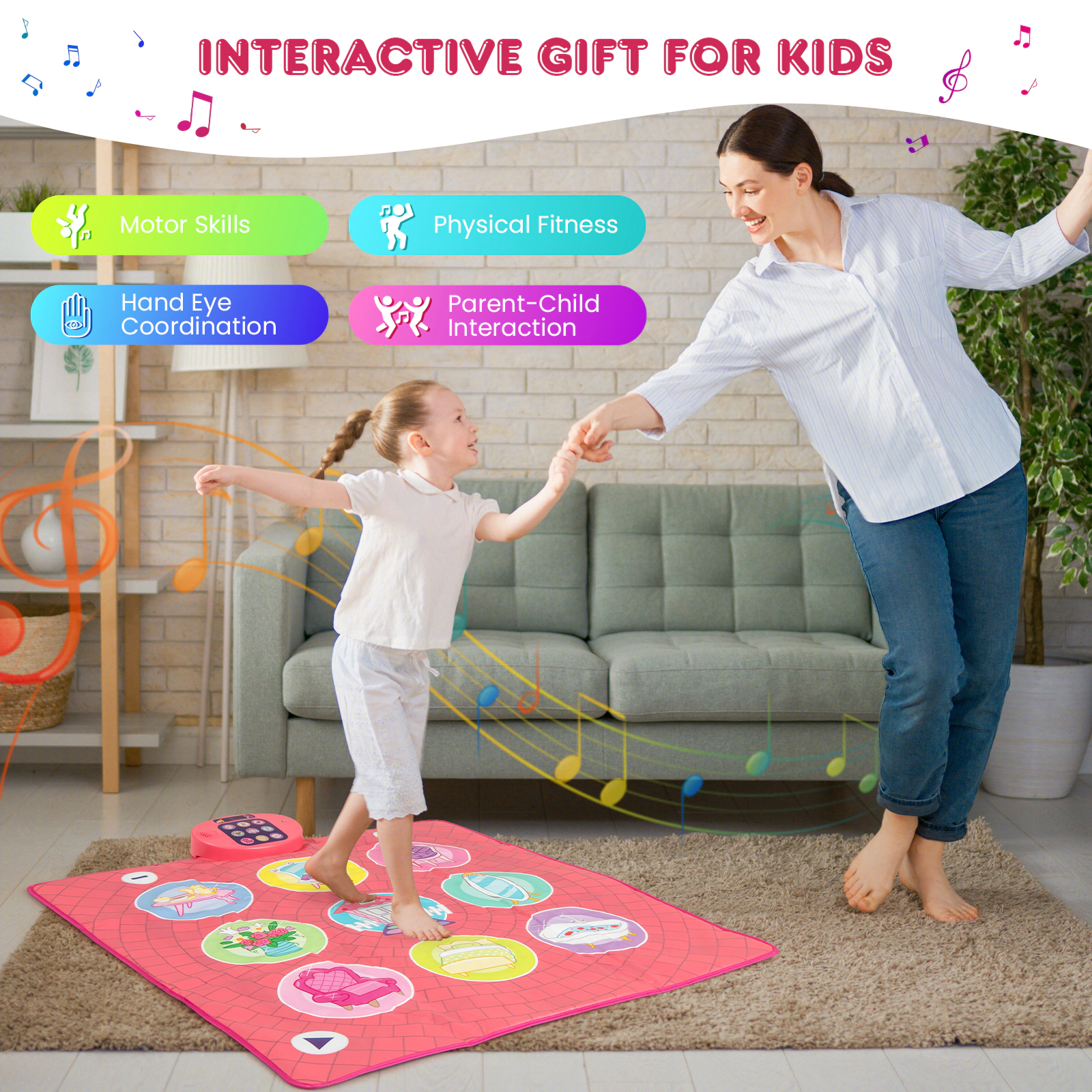 SUGIFT Kids Pink Musical Dance Mat with 5 Game Levels and 9 Demo Songs 36-in W 35.5-in D Ages 3+