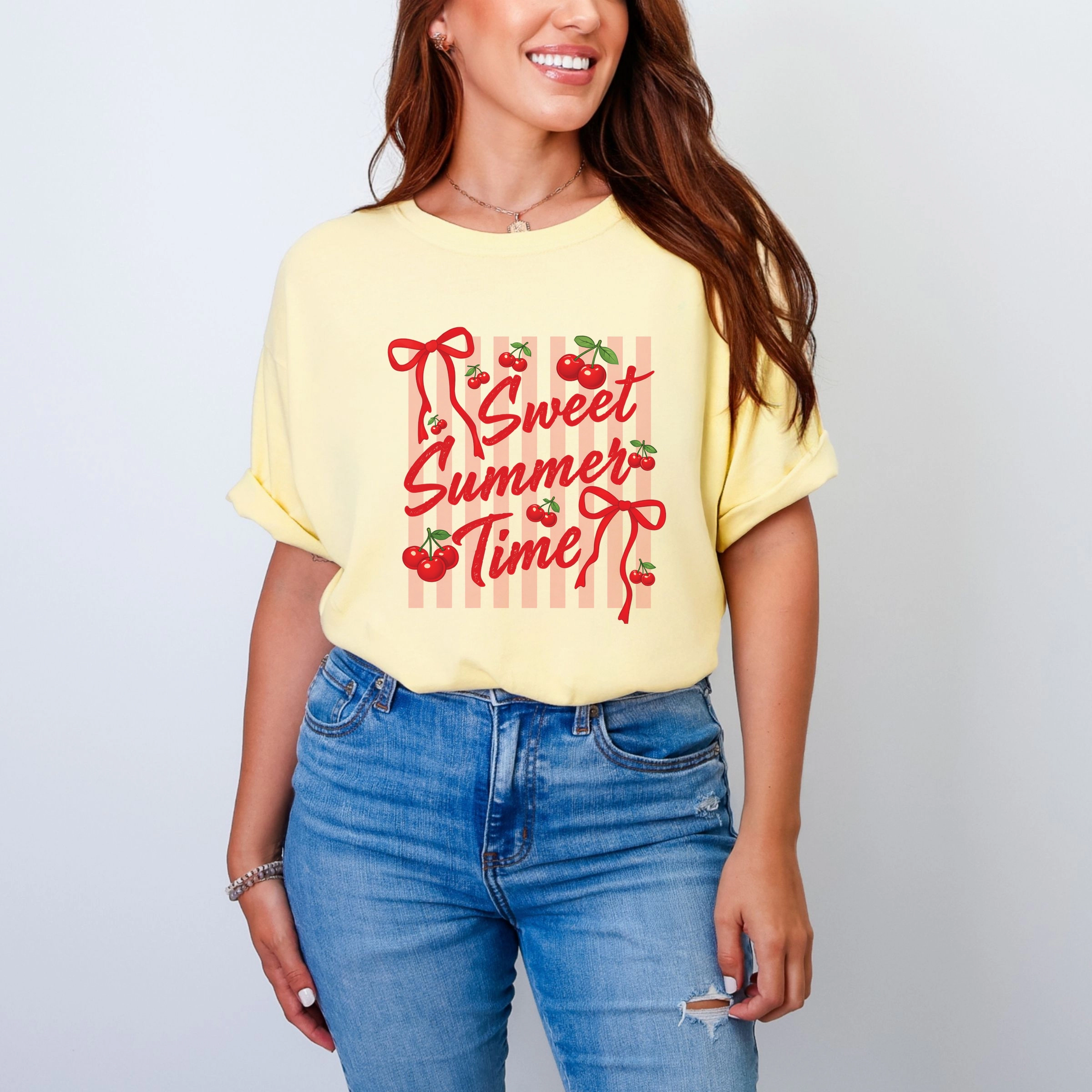 Simply Sage Market - Sweet Summer Time Cherries Coquette Women's Garment Dyed Graphic T-Shirt