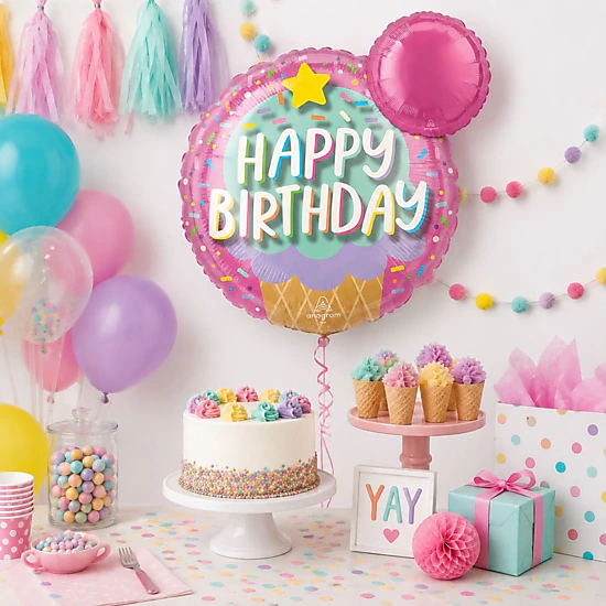 LoonBalloon 21 in Multicolor Ice Cream Birthday Foil Balloon, 1 Count ...