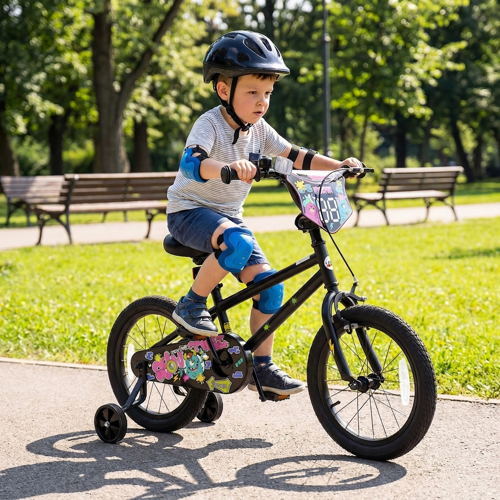 16-in Kids Bike with Training Wheels Custom Number Plate and Coaster Brake for Ages 4-7 Street Art Graphics Kids Bicycle