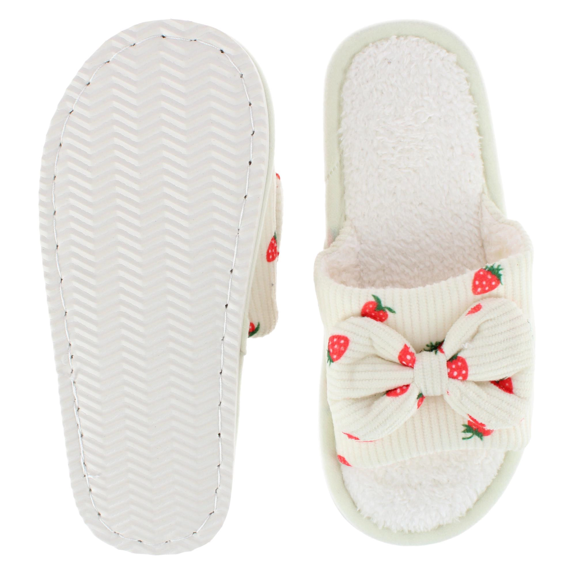 CTM Women's Cozy Strawberry Bow Open Toe House Slipper Slides