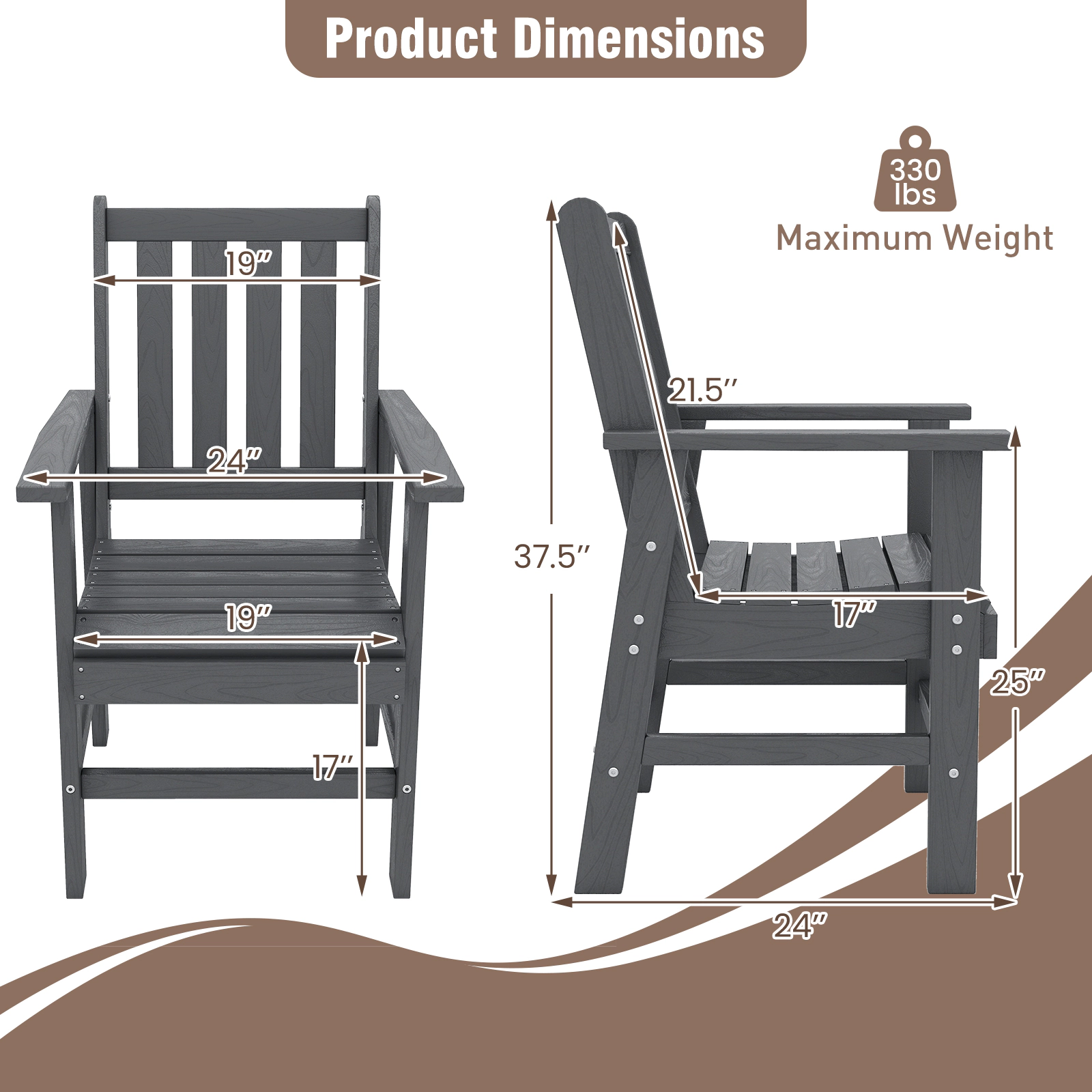 SUGIFT Patio Dining Chairs with Wide Armrests 330-lb Capacity Gray and Black