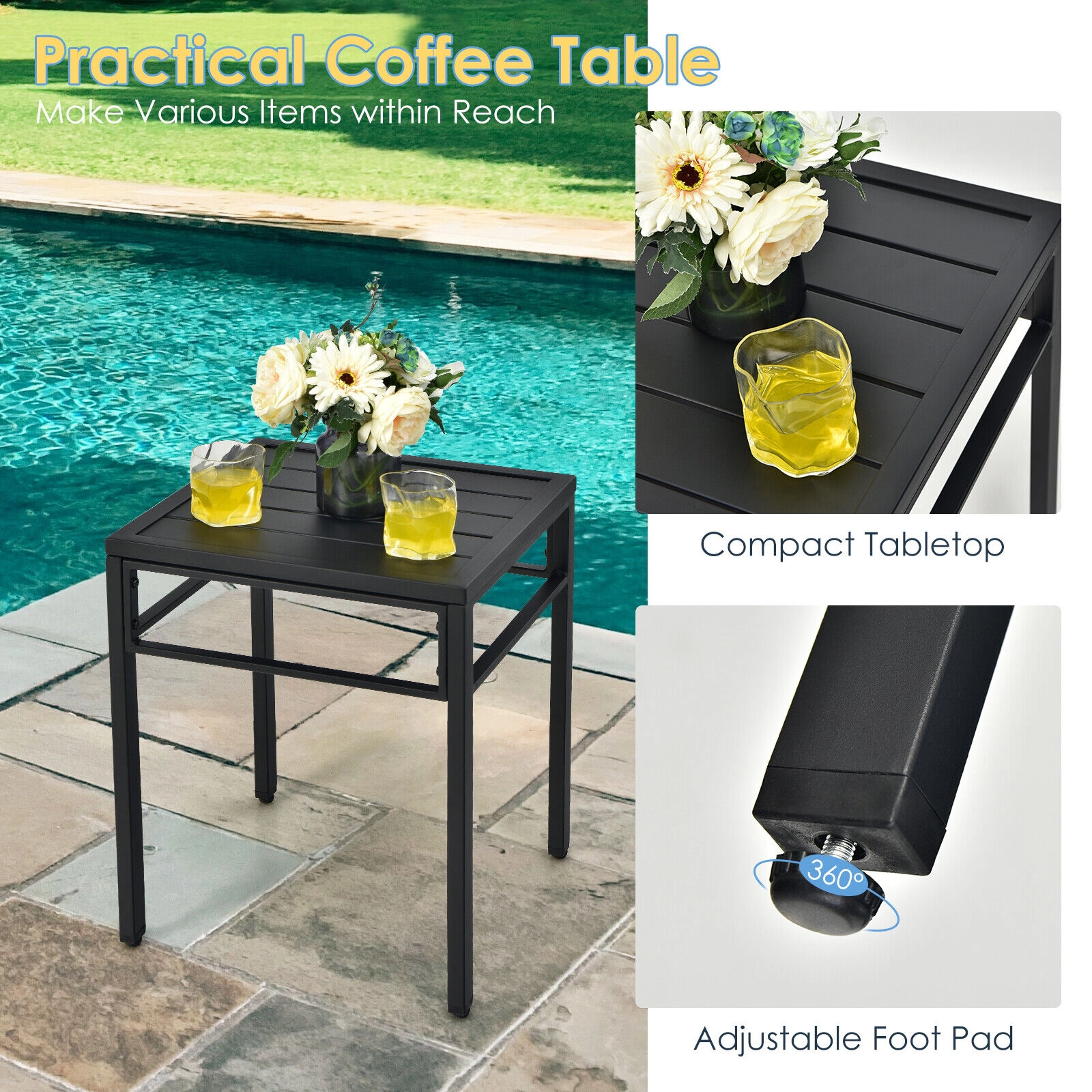 SUGIFT Patio Conversation Bistro Set with High Backrest & Armrest 330-lb Chair Capacity 110-lb Table Capacity Mix Brown