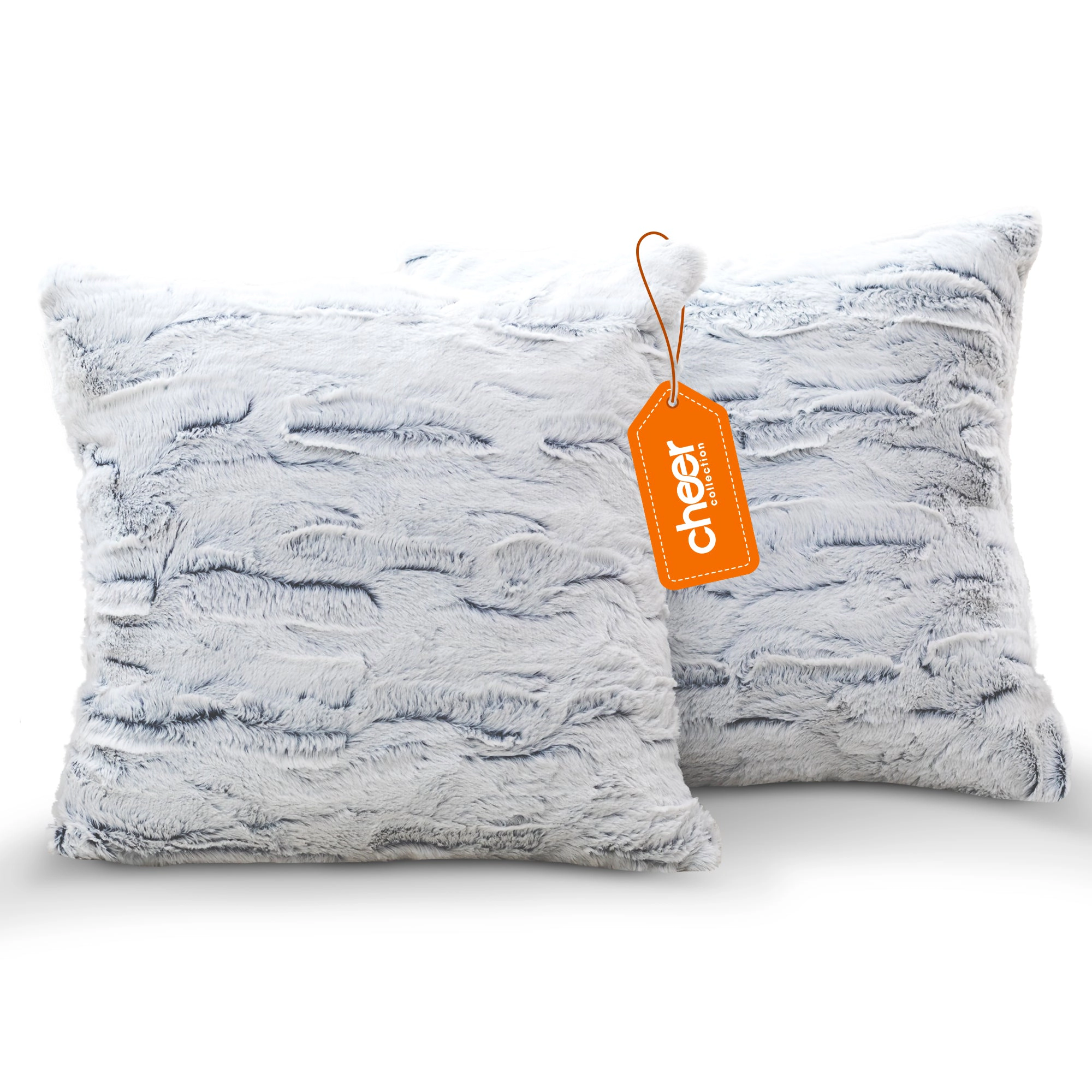 Cheer Collection Set of 2 Embossed Faux Fur Snow Leopard Throw Pillows, 18"