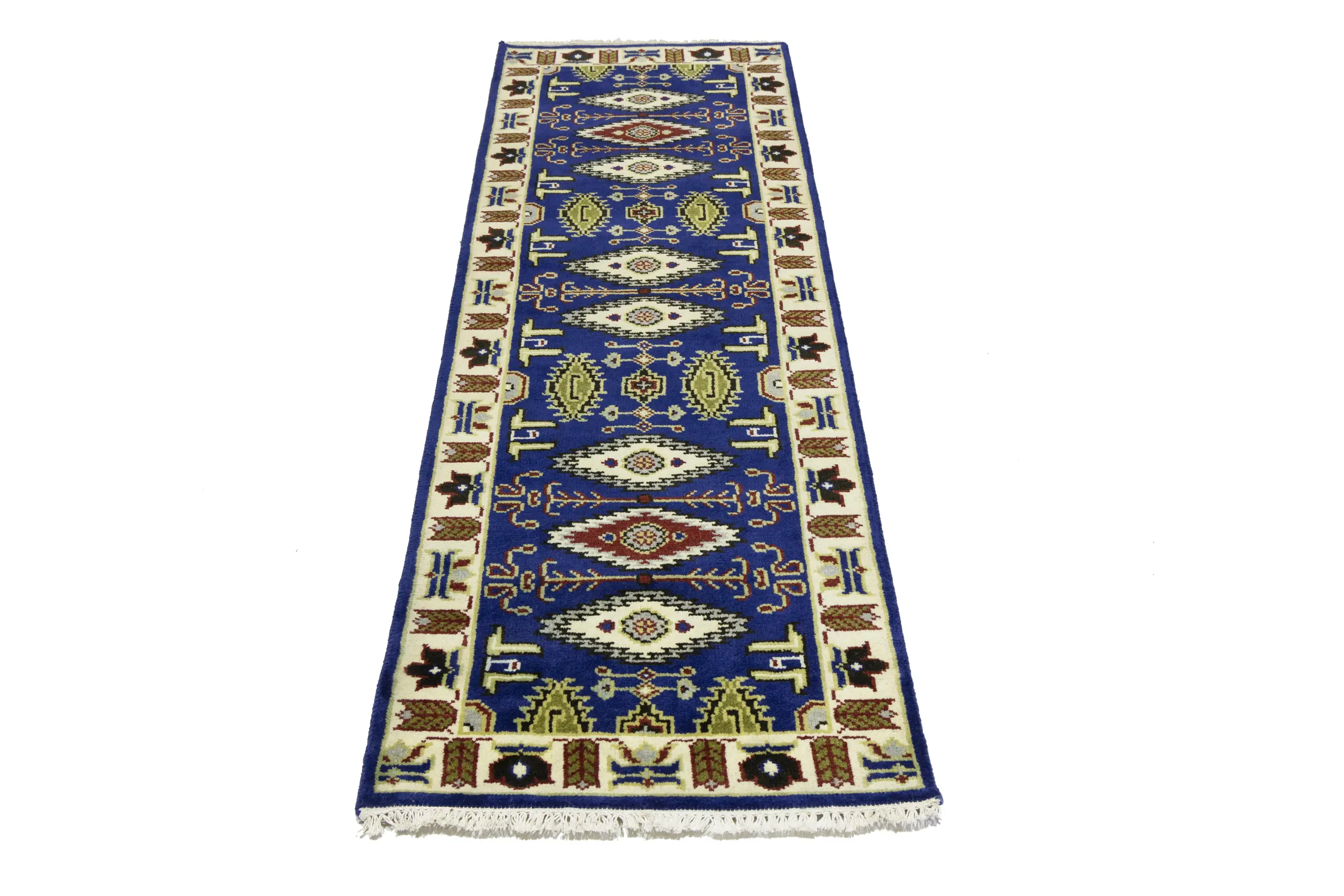 Magic Rugs 2'6 X 8'1 Hand Knotted Navy Geometric Kazak Wool Runner Rug