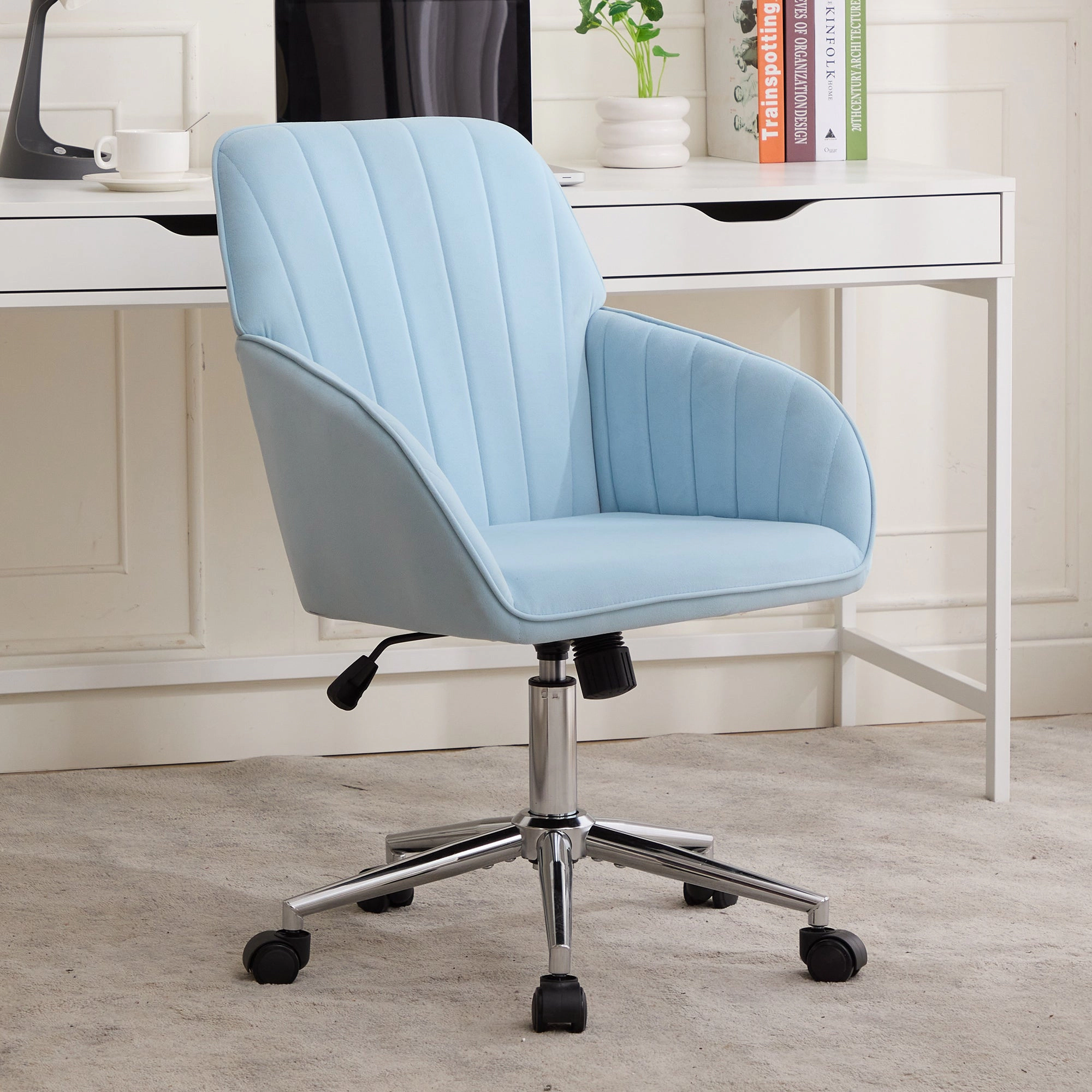 Platinum-Level Office Chairs Baby Blue Velvet Office Chair Ergonomic Adjustable Swivel