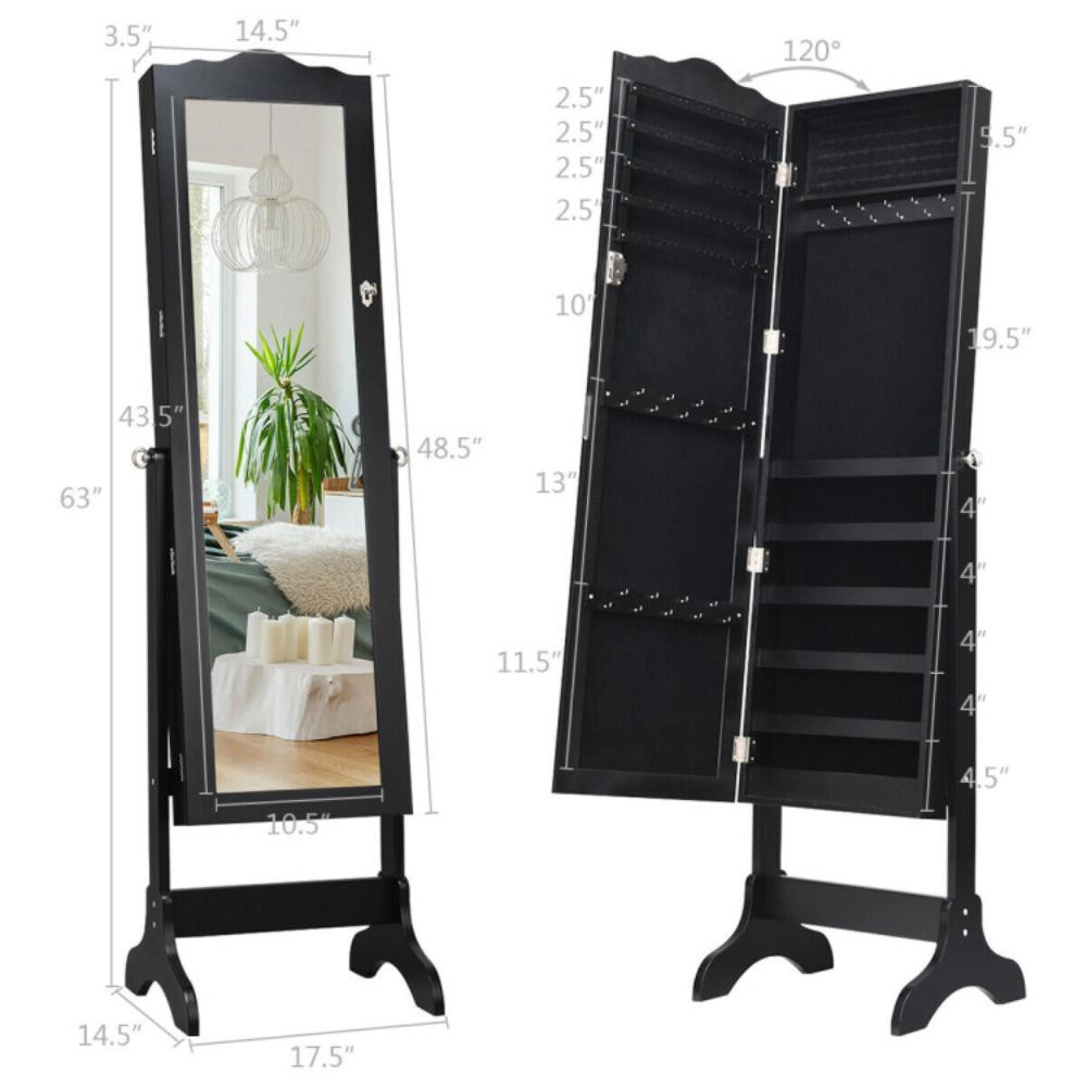 Hivvago Mirrored Lockable Jewelry Cabinet Armoire Organizer Storage Box