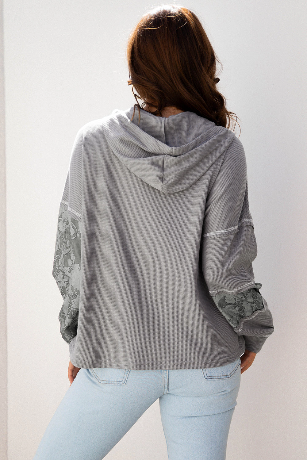 Threaded Pear Women's Taytum Patchwork Drawstring Hooded Long Sleeve Top