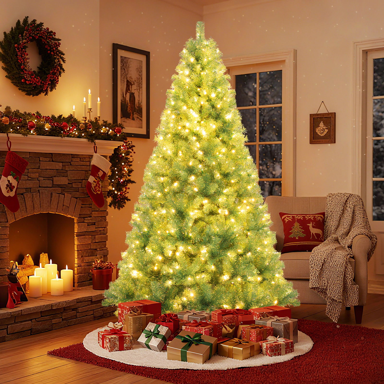 LJG Pre-Lit Tinsel Christmas Tree Artificial Xmas Tree Home Office Party Seasonal Holiday Decoration