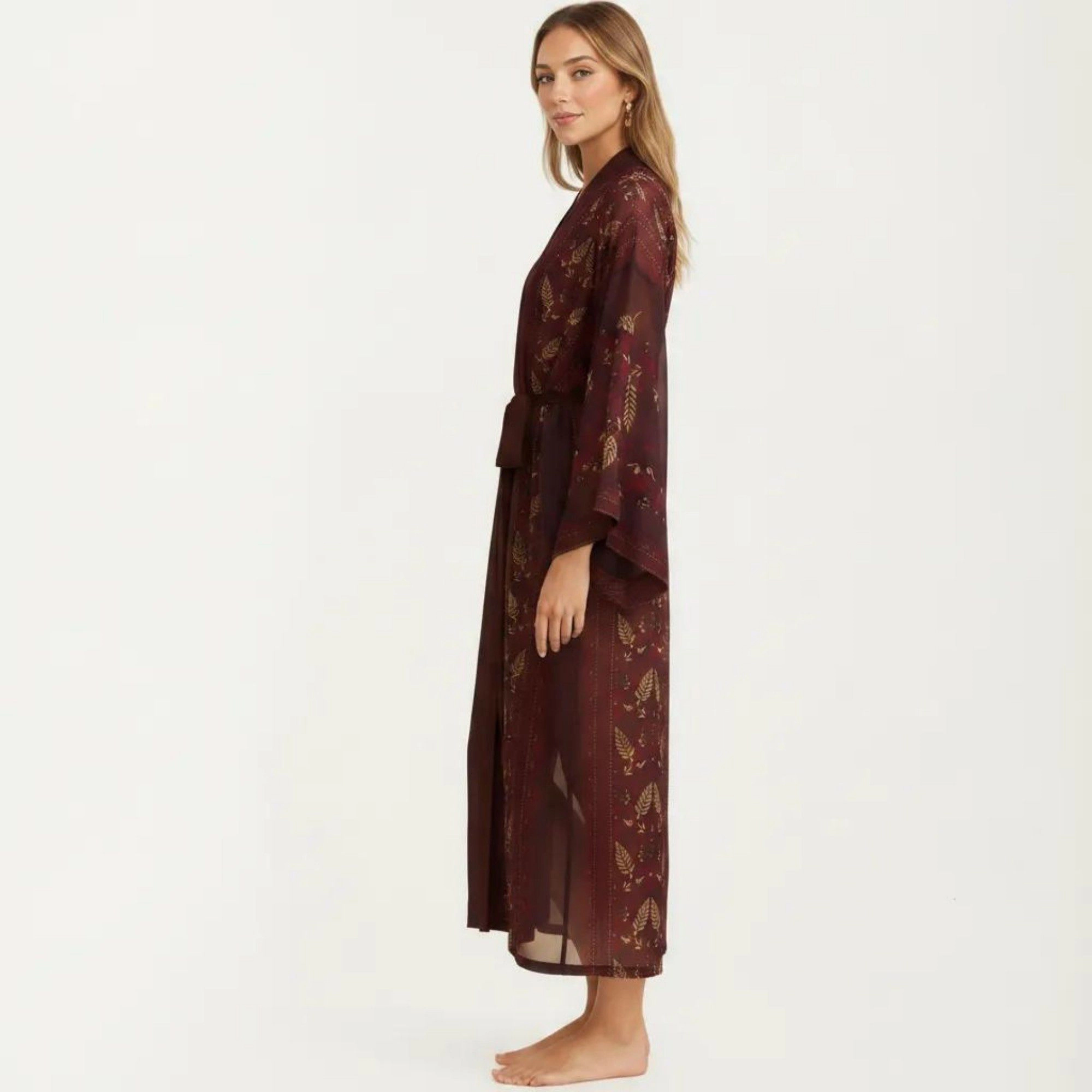 Anna-Kaci Women's Long Length Open Front Robe with Wide Sleeves Printed Lightweight Flowing Lounge Layer