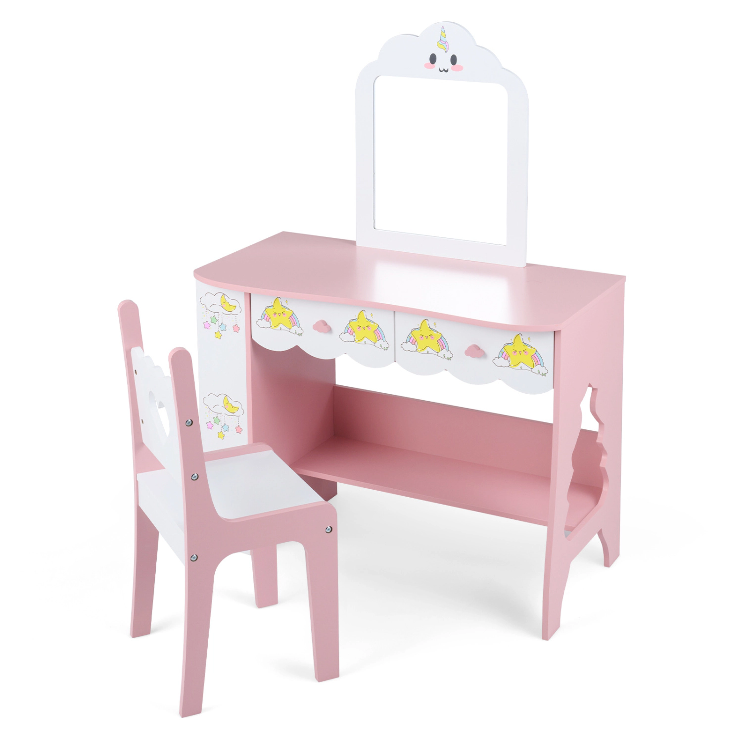 Hivvago Kids Vanity Set Princess Girls Makeup Table With Mirror And Chair