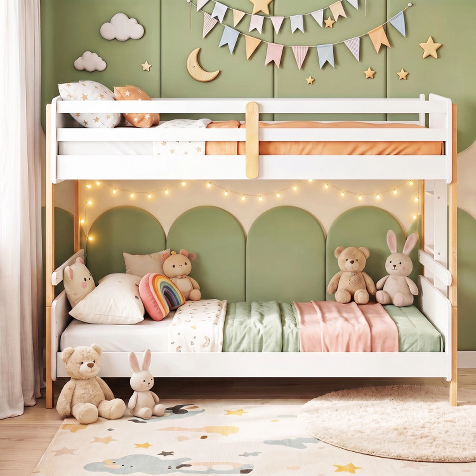 SUGIFT White Ladder Convertible to 2 Separate Beds Twin Over Twin Kids Wood Bunk Bed