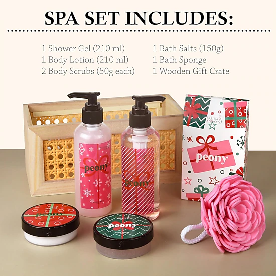 Freida and Joe  Women Pink Peony Bath & Body Spa Gift Set In Natural Wood Basket