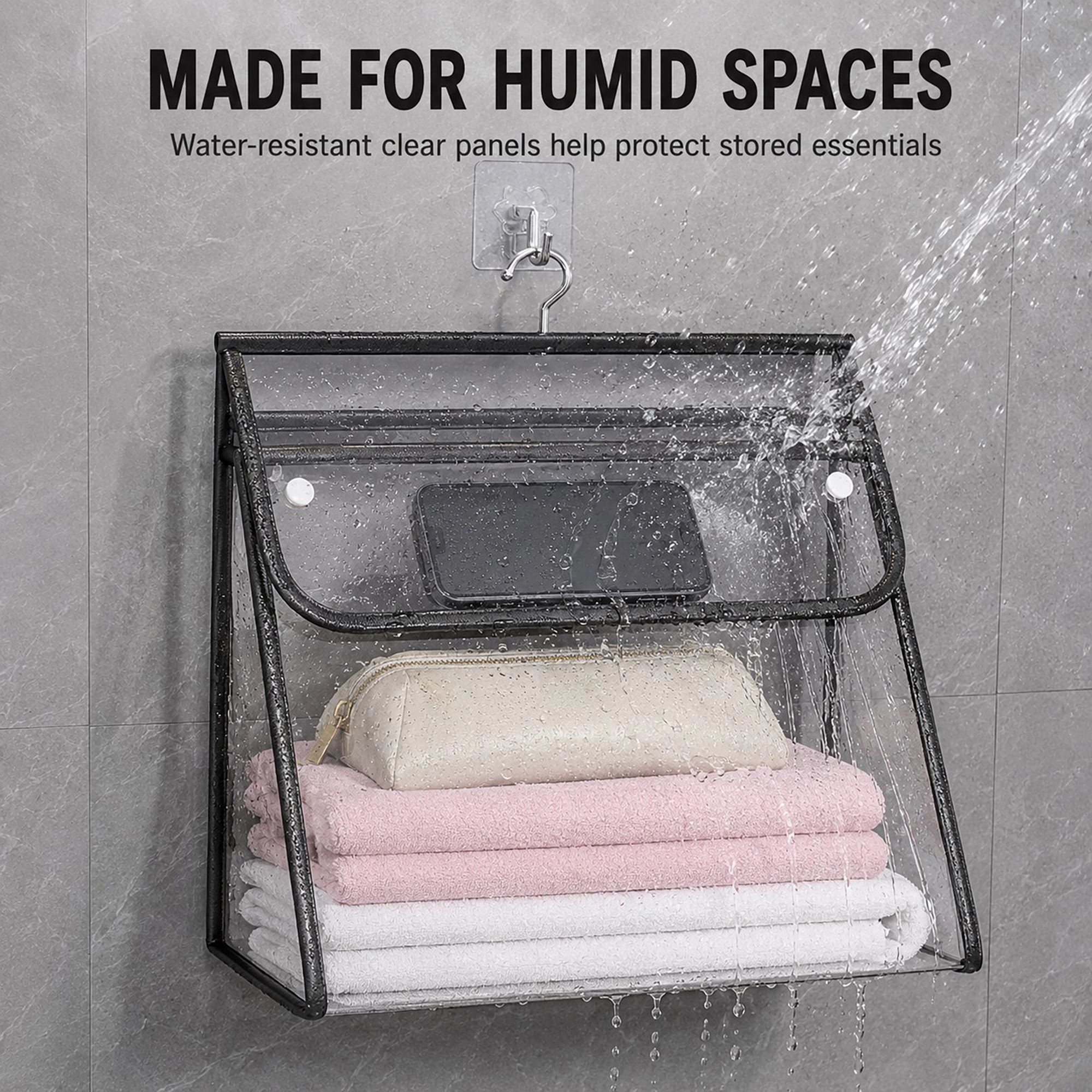 Alilang Women Clear Hanging Wall Storage Bag with Snap Flap Hook Bathroom Organizer