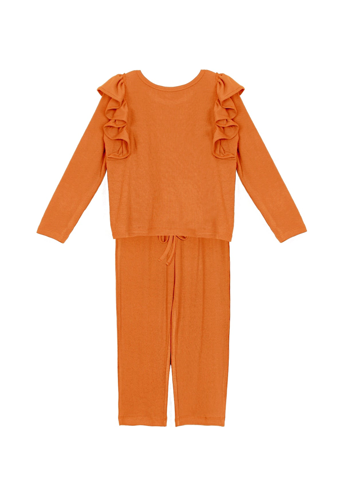 Mabel and Honey Candy Land Ribbed Knit Two-Piece Set, Long-Sleeve Ruffle Top Jogger Pant