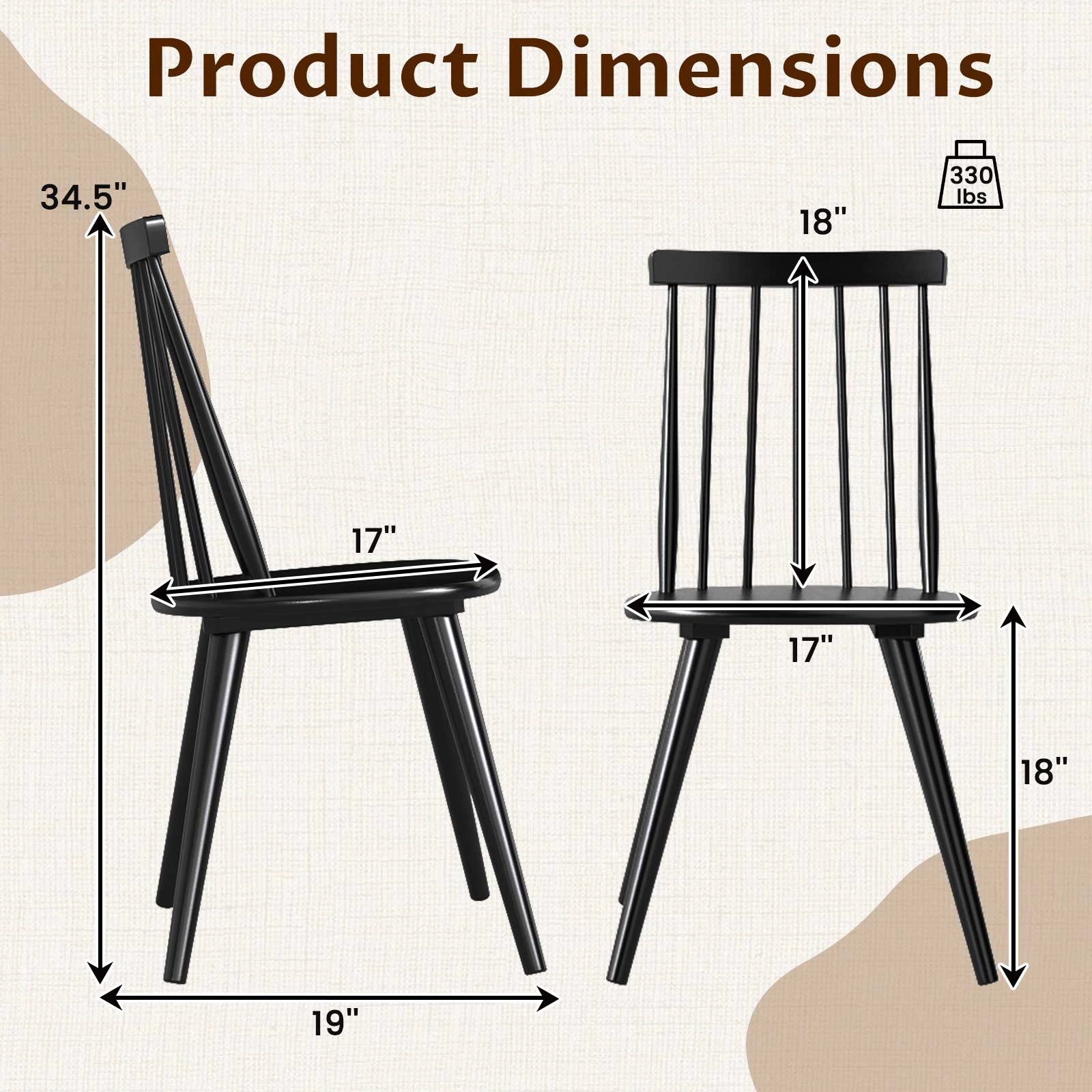 LJG Windsor Dining Chair Set of with Solid Rubber Wood Frame