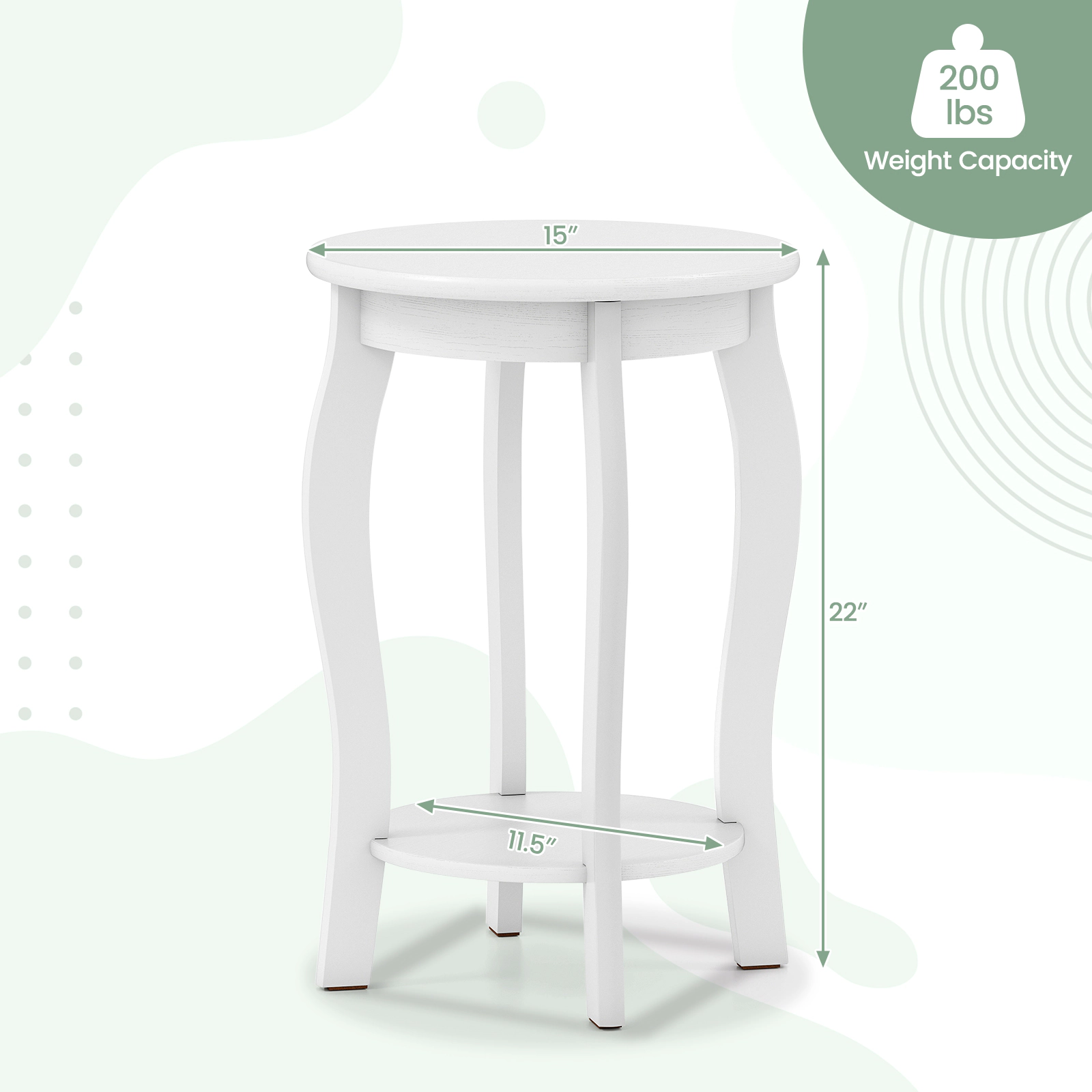 Glintex 2-Piece 15-Inch Round End Table Set with Lower Storage Shelf