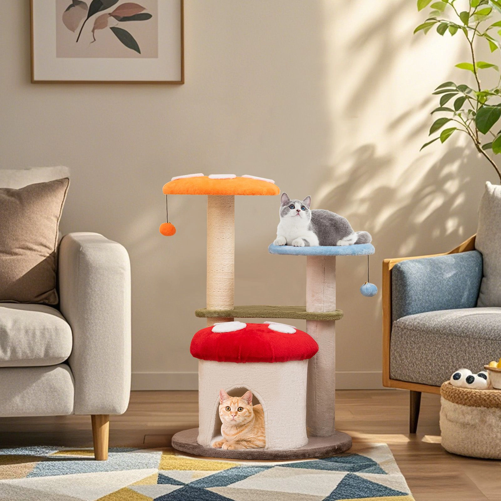 SlickBlue 6-Level Cat Tree with Plush Condo, Padded Perches & Bell Toys