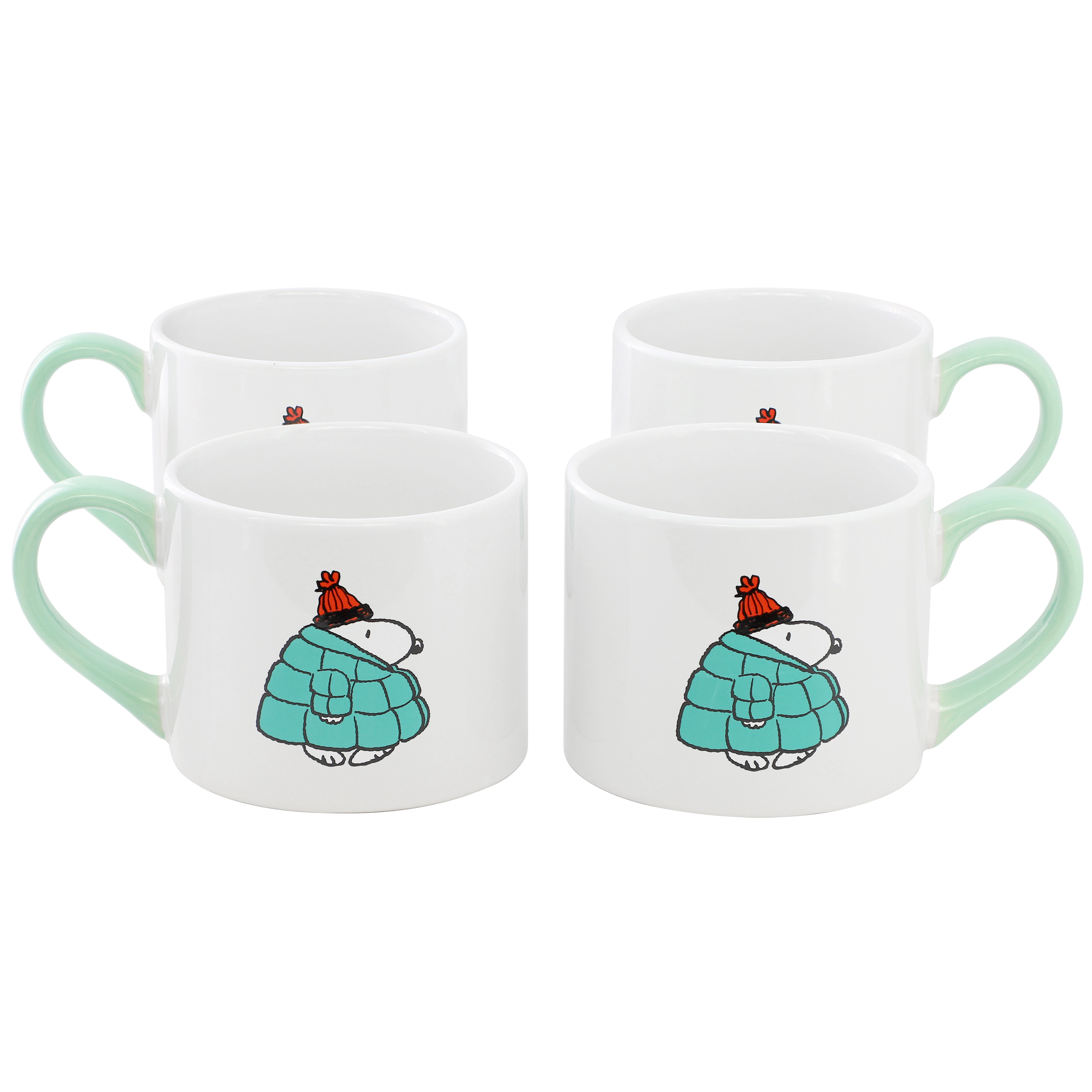Peanuts All Bundled Up 4 Piece 19 Ounce Stackable Stoneware Mug Set in Mint