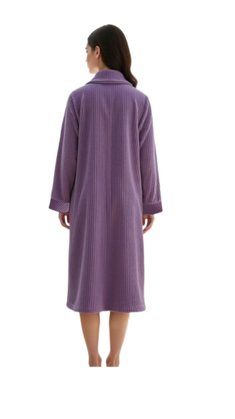 Loungees Plush Coral Fleece Robe, Mid-Length Button Front Bathrobe with Shawl Collar