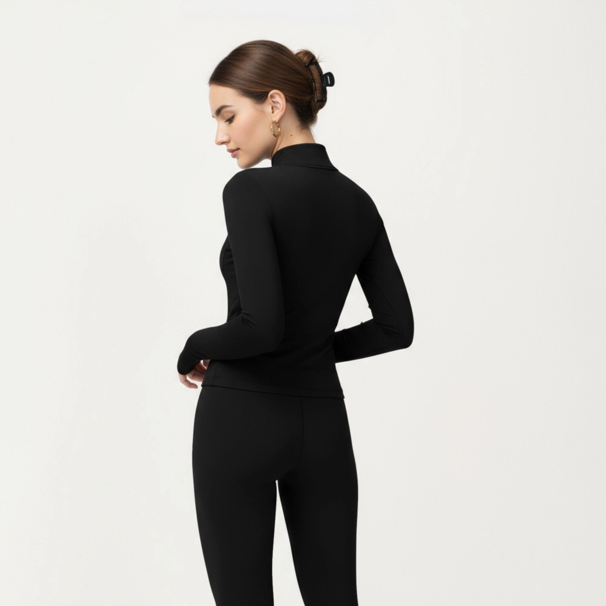Anna-Kaci Women's Long Sleeve Active Jacket with Front Zip Closure Smooth Stretch Fabric and Contoured Seam Detailing
