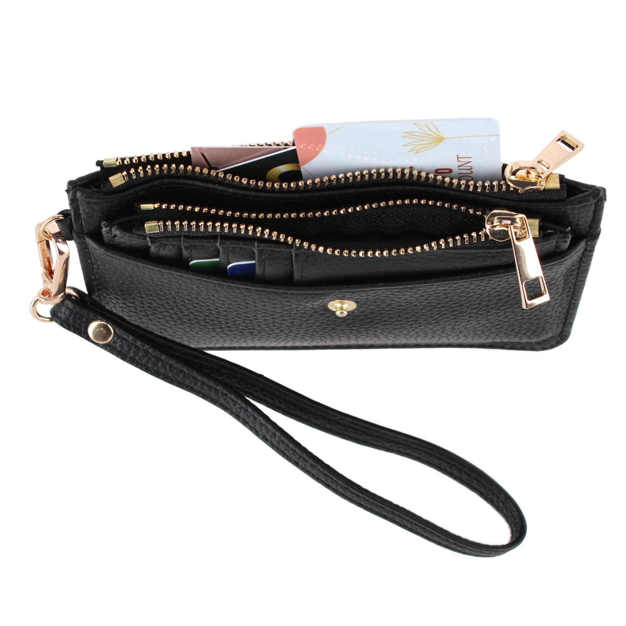 CTM Women's Premium Faux Leather Solid Color Card Case Wristlet