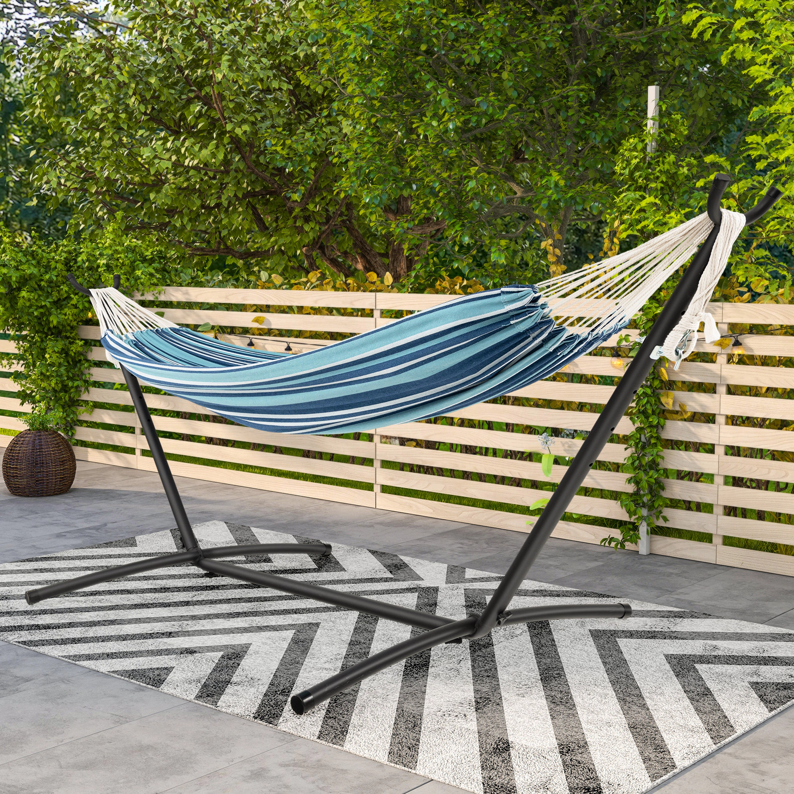 LJG Portable Indoor Outdoor 2-Person Double Hammock Set with Stand and Carrying Cases