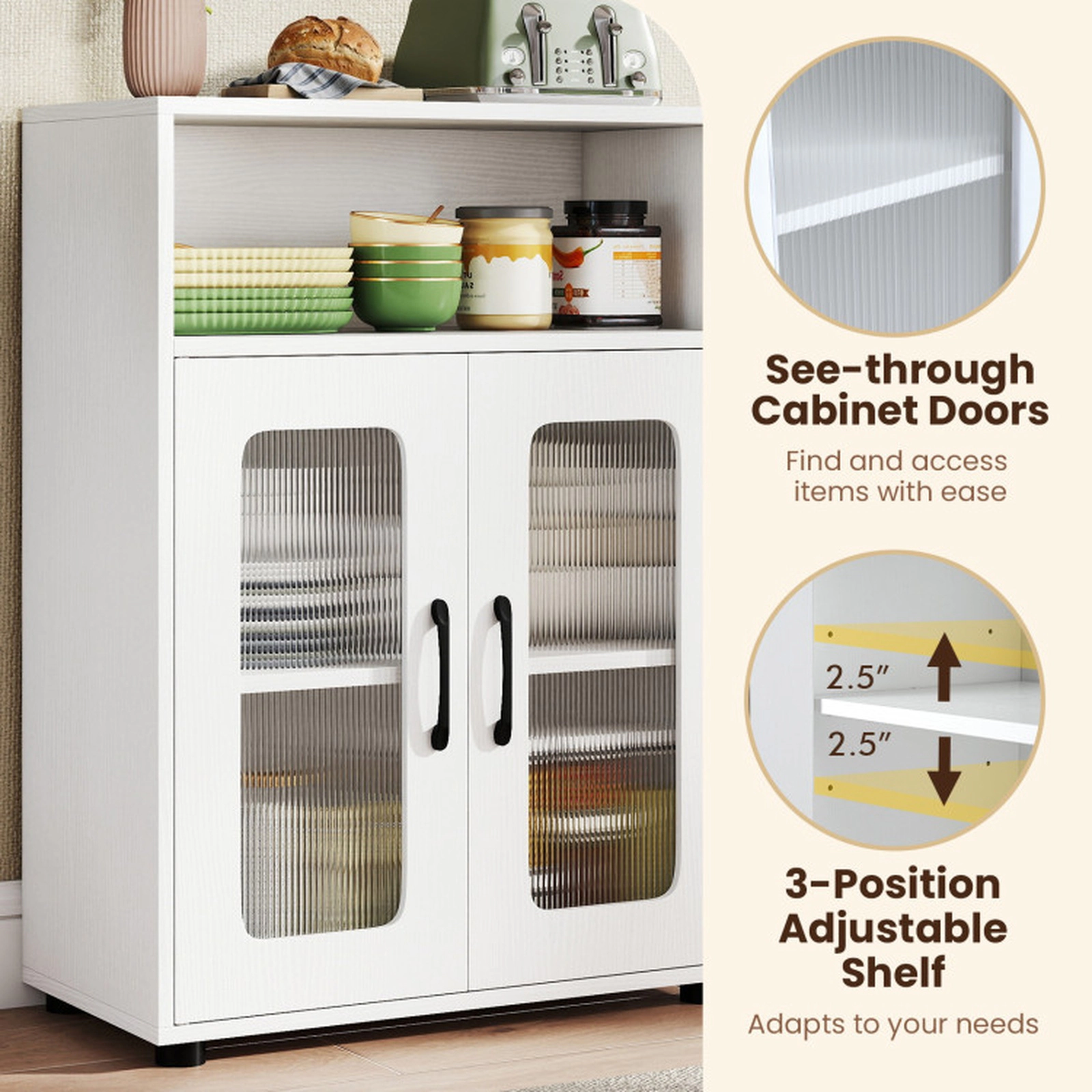 SUGIFT Freestanding 2-Door Removable Shelf Wooden Bathroom Floor Cabinet 24-in x 12-in x 33-in 155-lb Capacity White