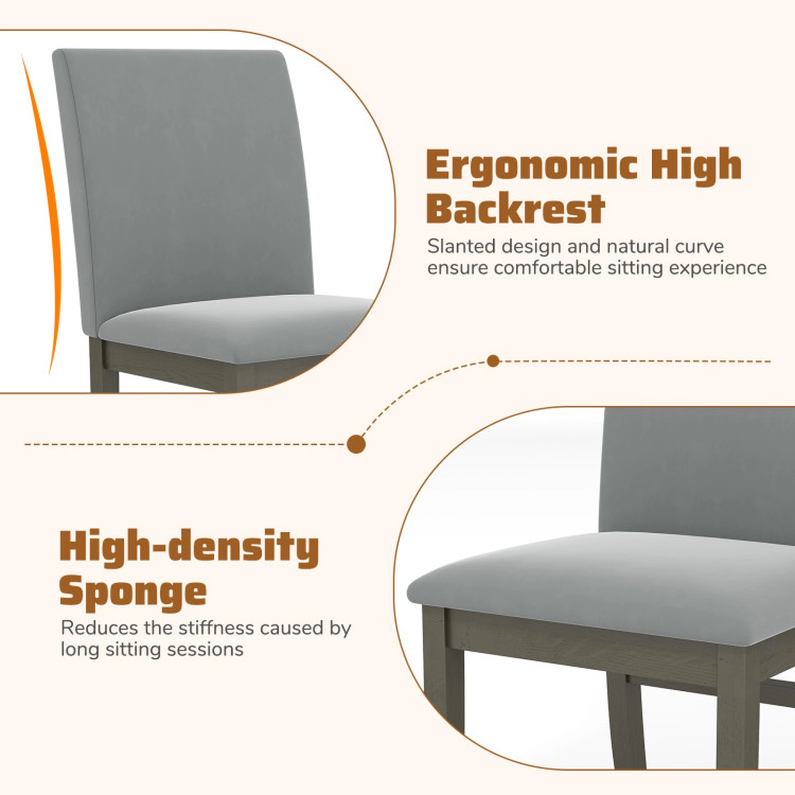 SUGIFT Upholstered Velvet Dining Chairs Set of 2 with High Back Rubber Wood Legs 400-Lb Capacity Gray