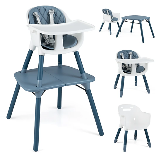 SUGIFT 4-in-1 Convertible Baby High Chair & Toddler Table Chair Set with PU Cushion 33-lb Capacity Ages 6-36 Months Blue
