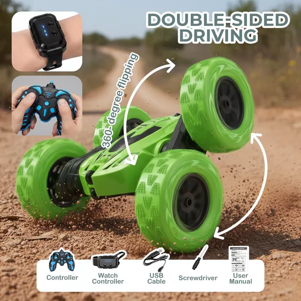 Sperric RC Stunt Toy Car for Kids, Rechargeable Remote Control Car with 360° Flips Double-Sided Driving & Headlights 4WD