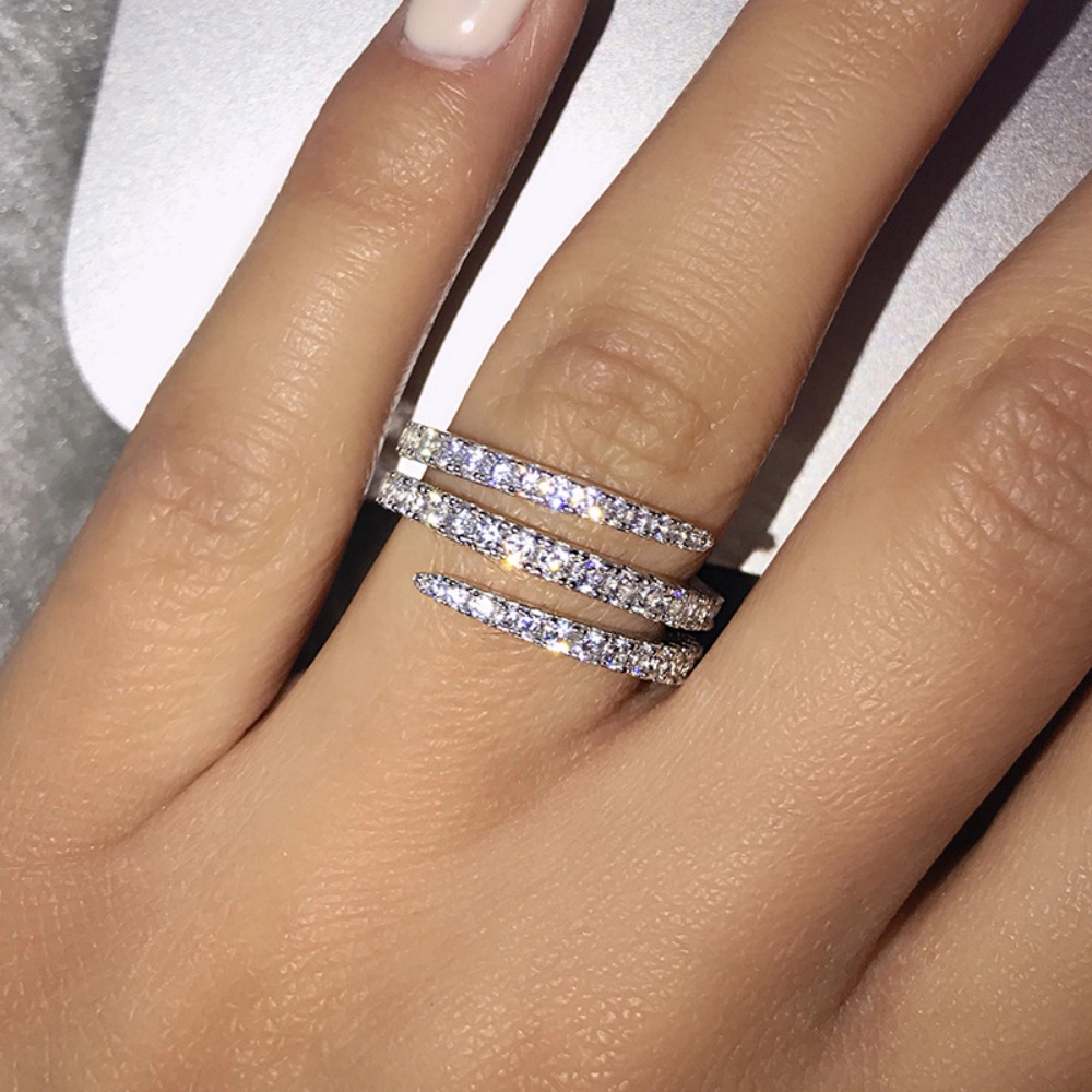 Shiny Personalized Three Ring Fashion Cubic Zirconia Cocktail Ring