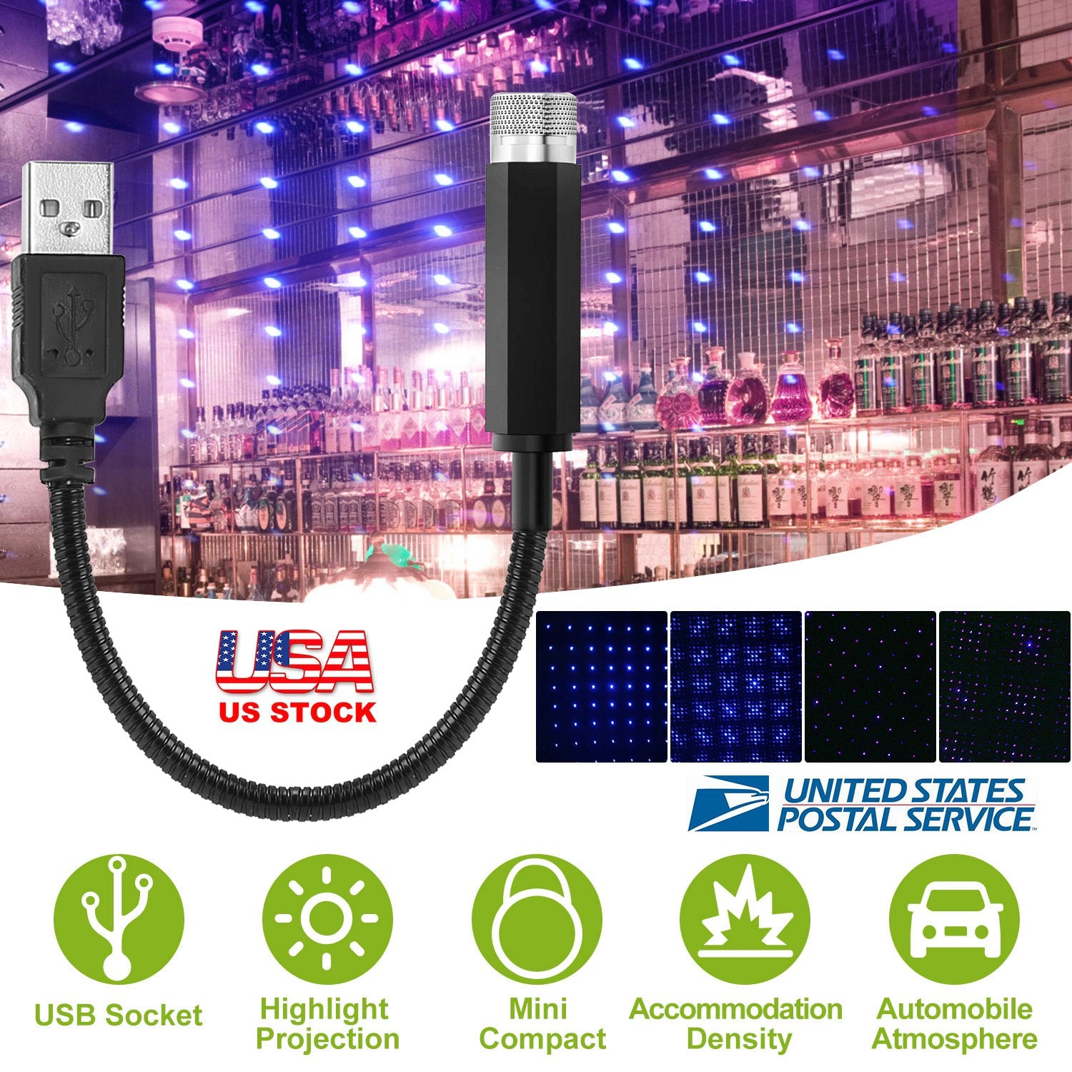 GBruno USB Star Projector Car Ceiling Night Light