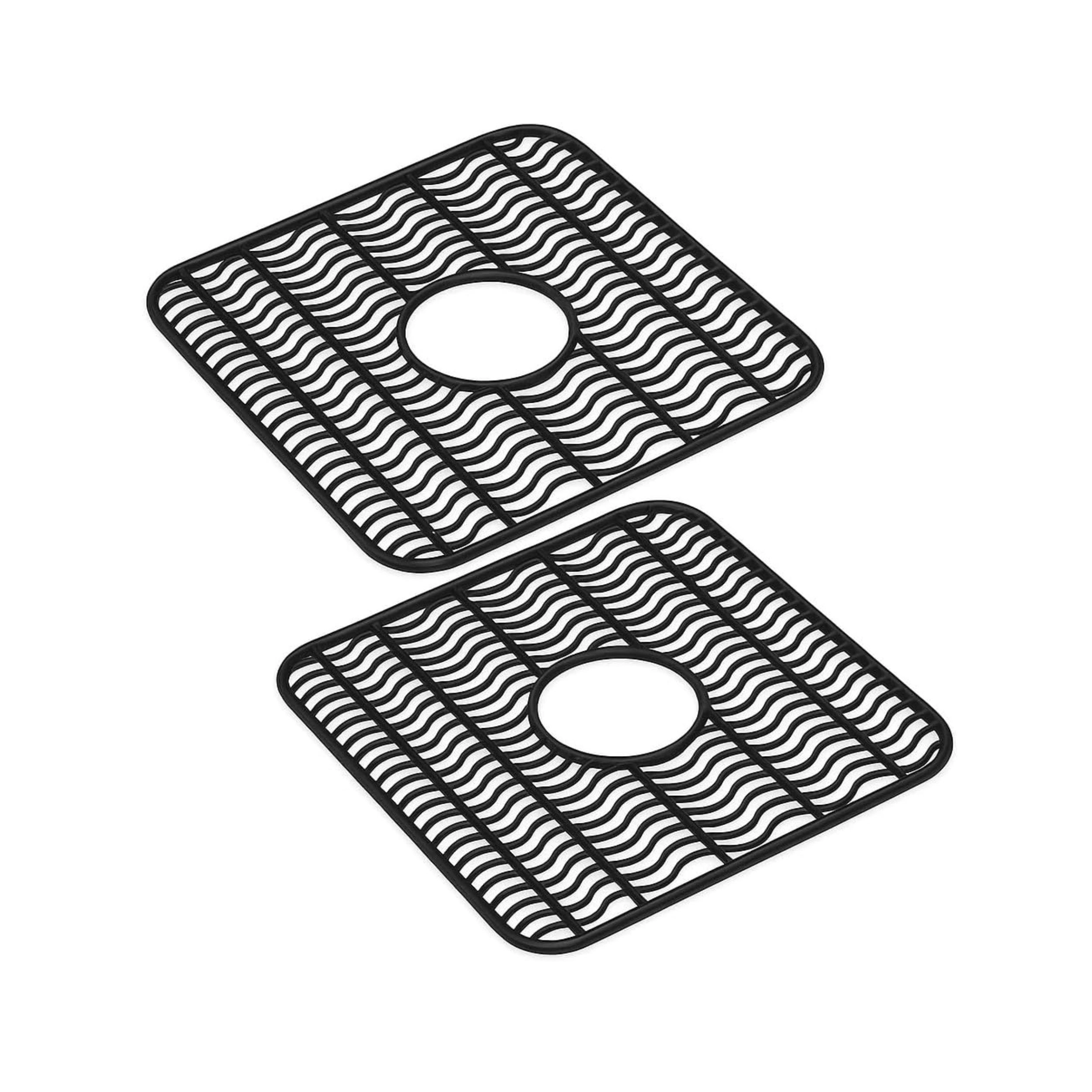 Stock Preferred Pack of 2 Plastic Sink Protector Mats with Center Drain Cutout 12 x 11 Inch