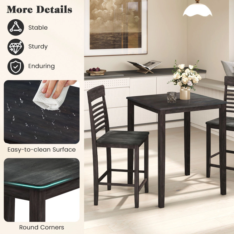 Hivvago 3-Piece Counter-Height Dining Table Set For 2 With Rubber Wood Frame And Footrest
