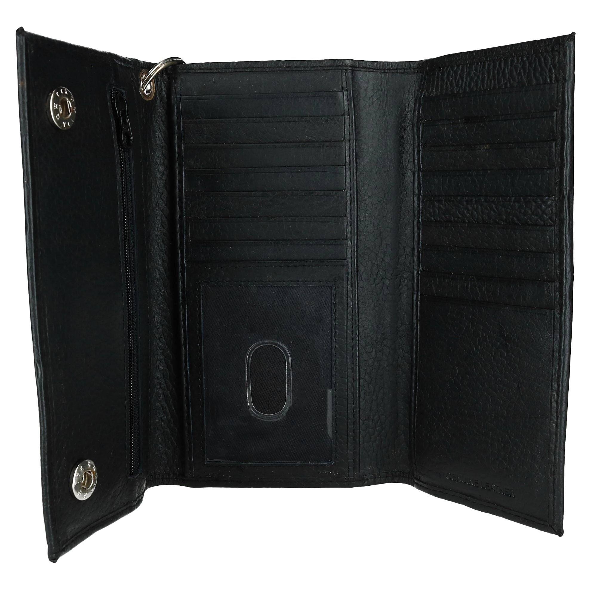 CTM Men's Pebble Grain Leather RFID Long Trifold Trucker Chain Wallet