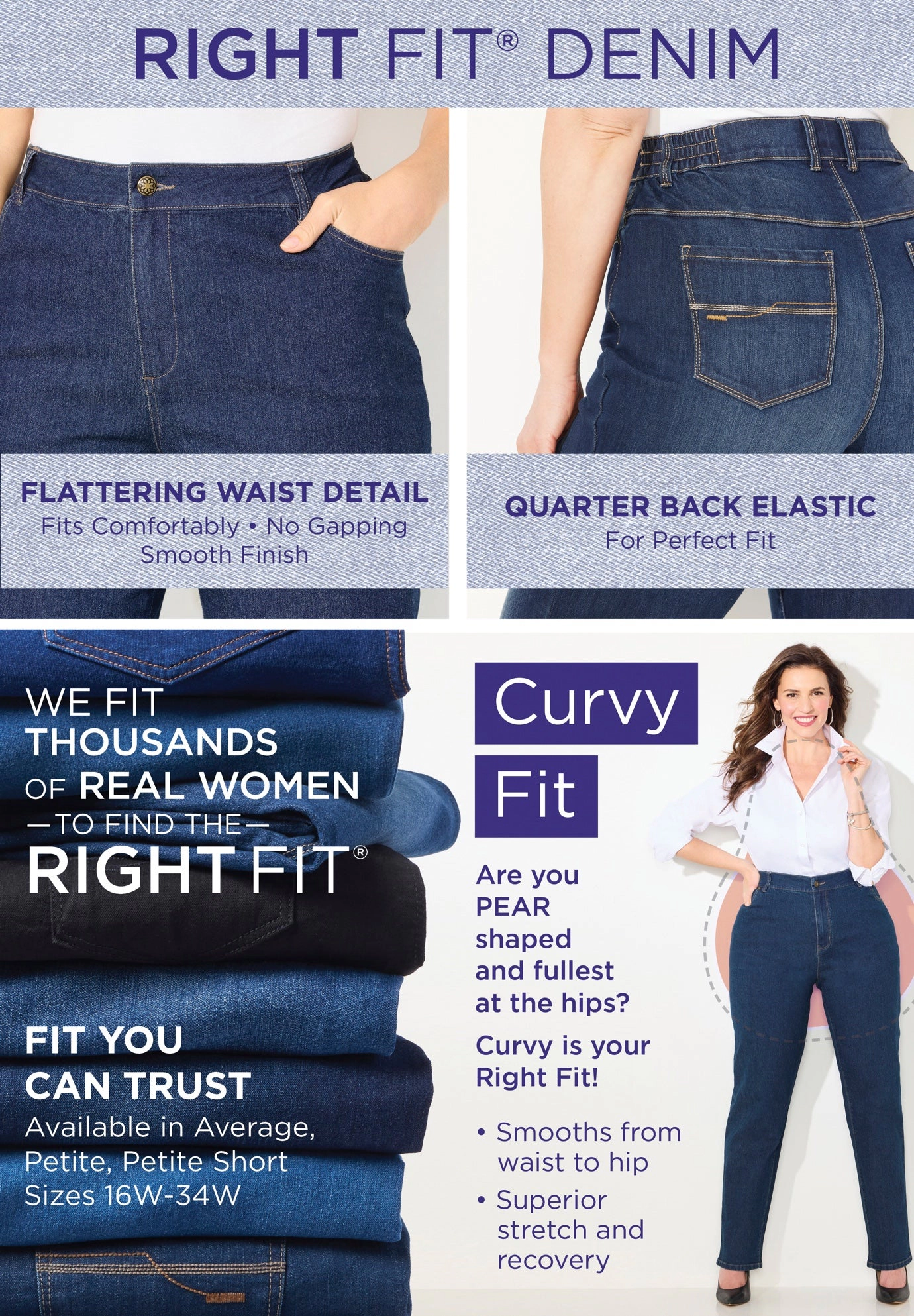 Catherines Women's Plus Right Fit Curvy Wide Leg Jean