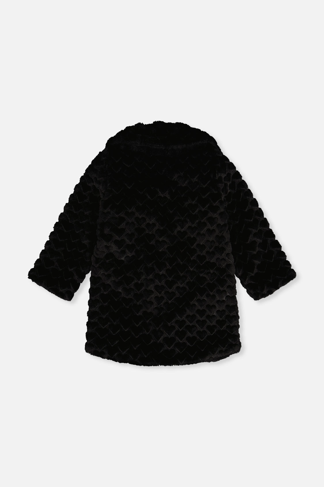 Deux par Girls Button Front Textured Heart Pattern Faux Fur Long Coat